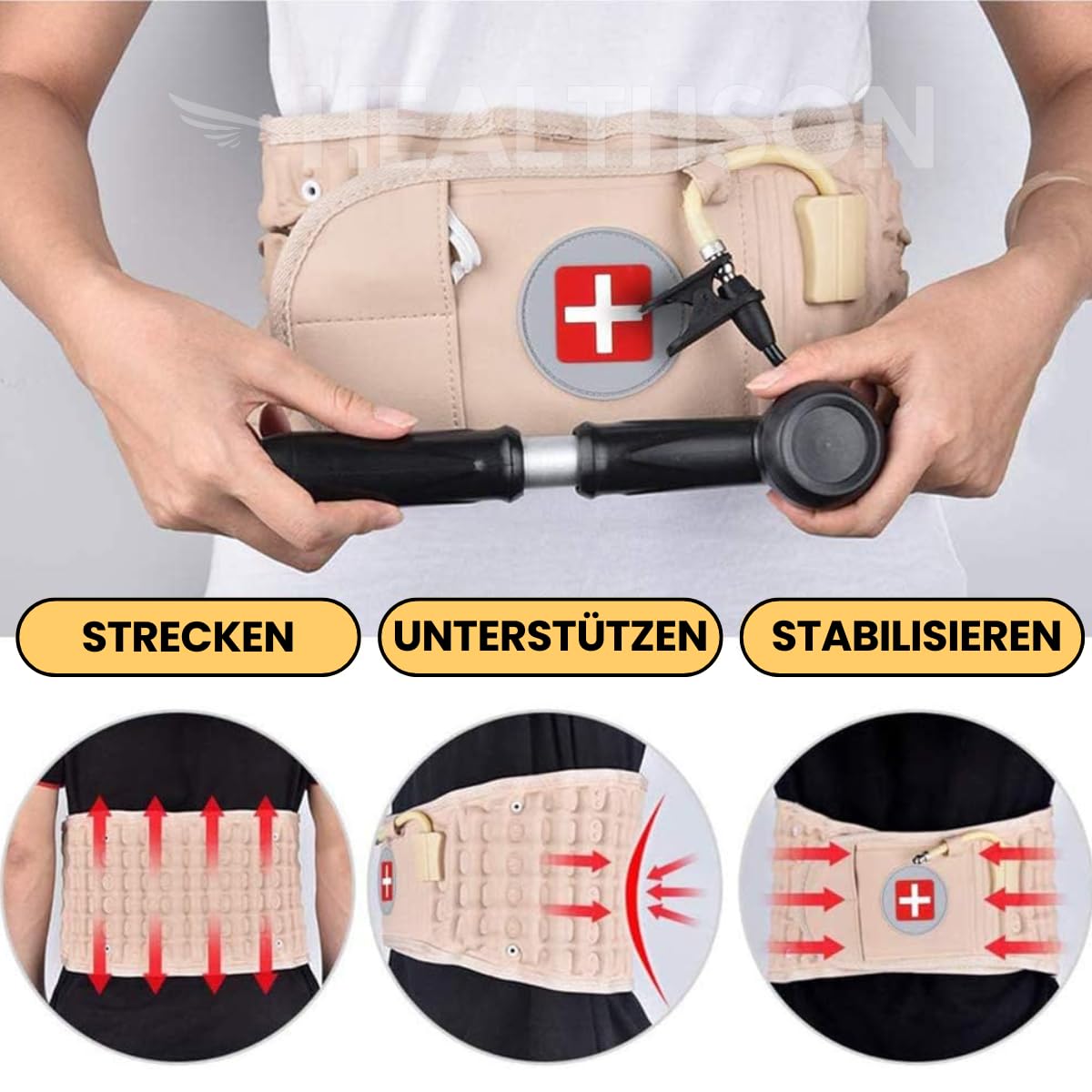 Lumbara-Rückengürtel – atmungsaktiver Gürtel gegen Rückenschmerzen, Lendenwirbelstütze, Linderung von Bandscheibenvorfall und Ischias, Alltags-Rückenbandage, das Original – Bild 3
