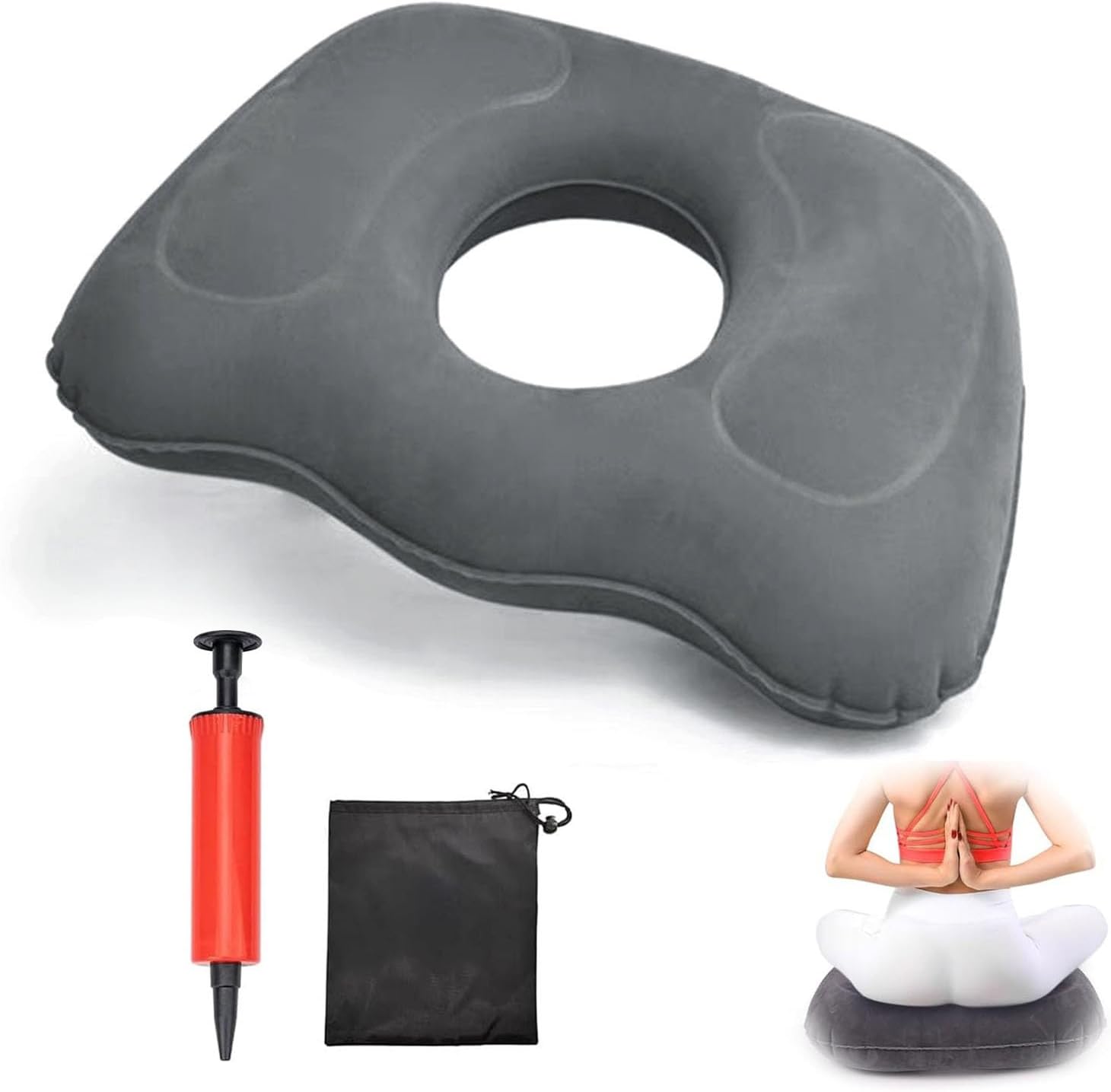Aufblasbares Hämorrhoidenkissen, orthopädisches Sitzkissen, Donut-Kissen gegen Steißbeinschmerzen, Hämorrhoiden-Sitzkissen, rundes Hämorrhoiden-Sitzkissen für Rollstühle, Bürostühle, Autositz (grau)