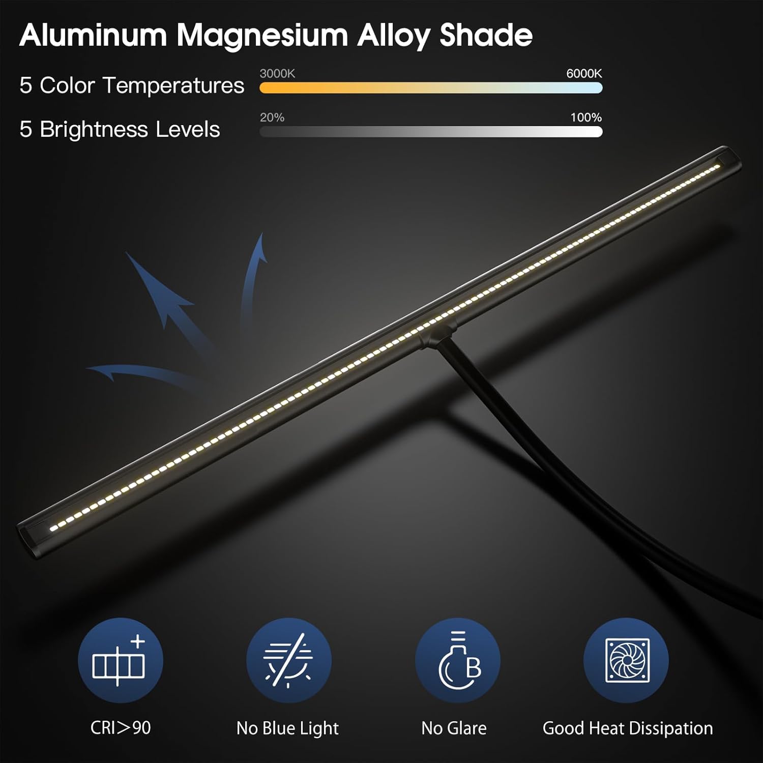 EYOCEAN LED Schreibtischlampe, 24W 80cm Tischlampe mit Gestensteuerung, dimmbare Tageslichtlampe, Augenschutz, Monitorlampe für Anbieter im Büro, Leser, Architekten, Schneider – Bild 3