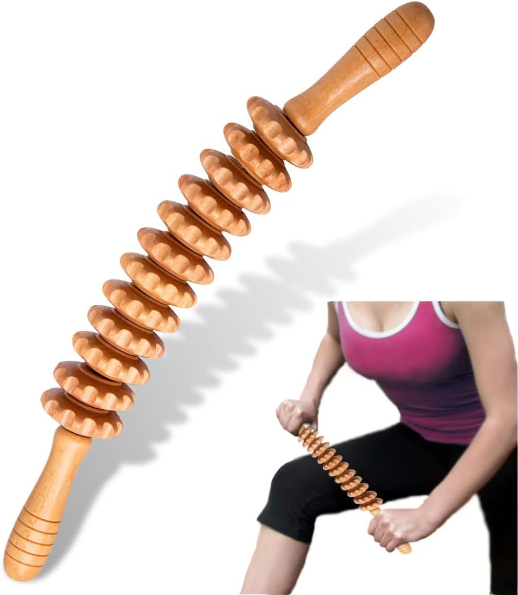 Massagerolle aus Holz, Faszienstab Holz aus Buchenholz, Faszienrolle mit Griff – Cellulite-Massagegerät Maderotherapie Lymphdrainagegerät