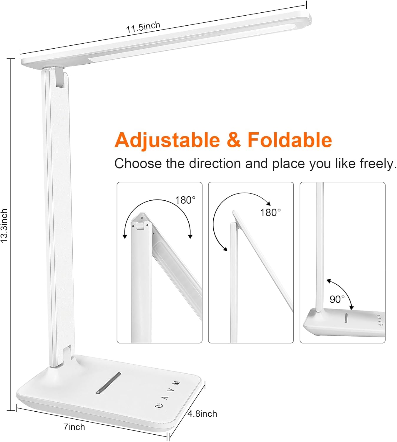 Jumoking Schreibtischlampe LED Dimmbar Augenschutz, Schreibtischlampe mit 5 Farben und 5 Helligkeitsstufen, Tischlampe mit USB-Ladeanschluss, Touch-Steuerung für Kinder, Schlafzimmer, Lesen, Büros (Weiß) – Bild 6