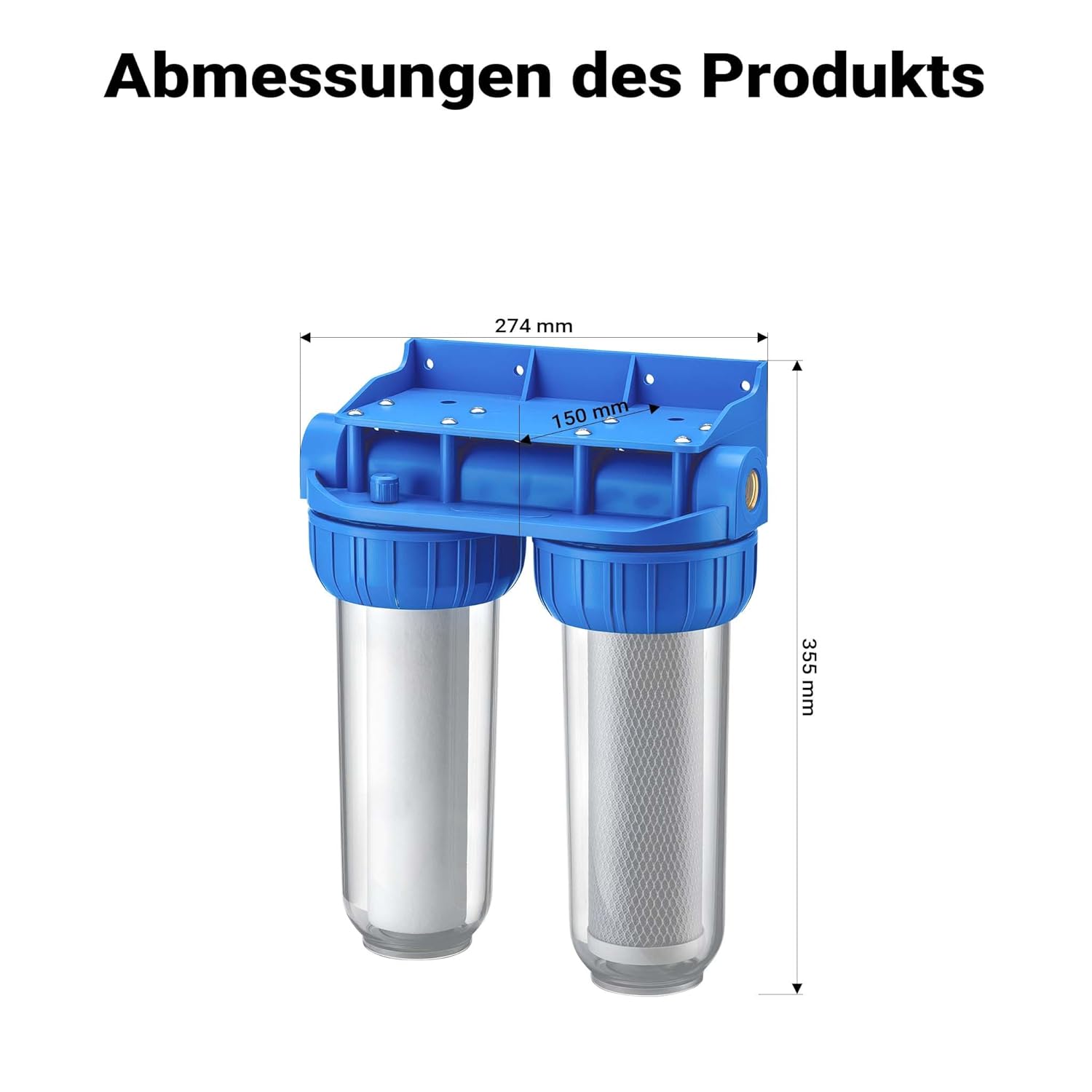 Naturewater NW-BR10B3 2-stufiger Wasserfilter, Doppelfilter, 5 µ, 20,67 mm (1/2 Zoll), Durchmesser 62 mm PP-Kartusche, Filterwandhalterung, Filterschlüssel, Sedimentfilter, Aktivkohleblock – Bild 3