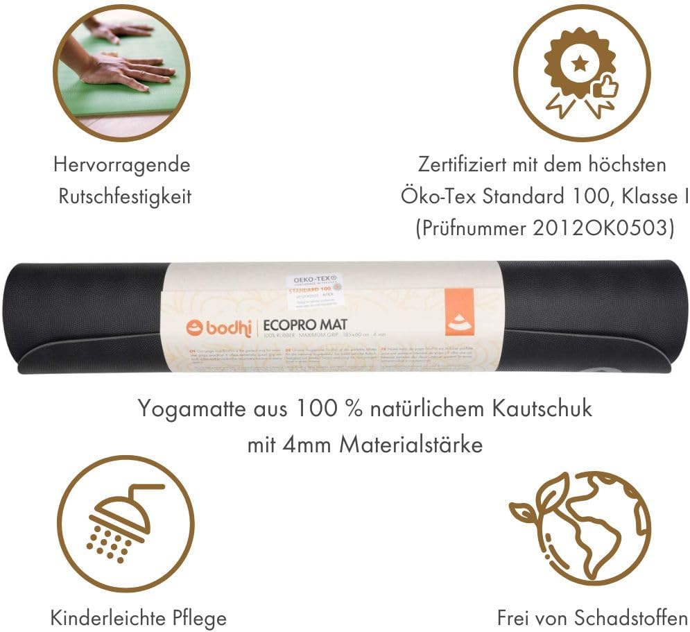 Bodhi Eco Pro Yogamatte, 100 % Naturkautschuk, extrem rutschfest, 100 % natürlich & ökologisch, professionelle Matte für Yoga & Pilates, ideal für dynamisches Yoga, 185 x 60 x 0,4 cm – Bild 4