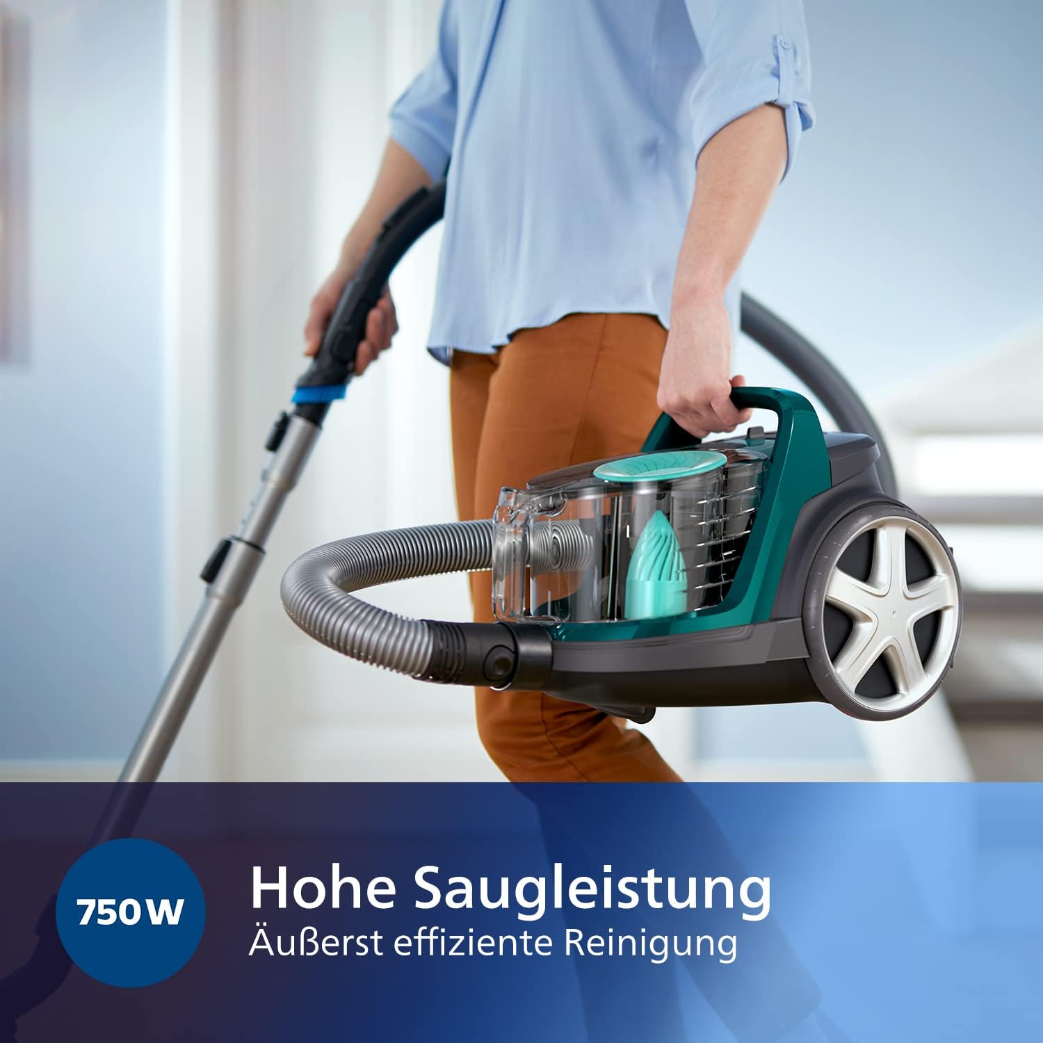 Philips FC9555/09 PowerPro Active beutelloser Staubsauger (900 W, 1,5 L Staubvolumen, inkl. Mini-Turbo-Saugbürste, Hartbodendüse) – Bild 4