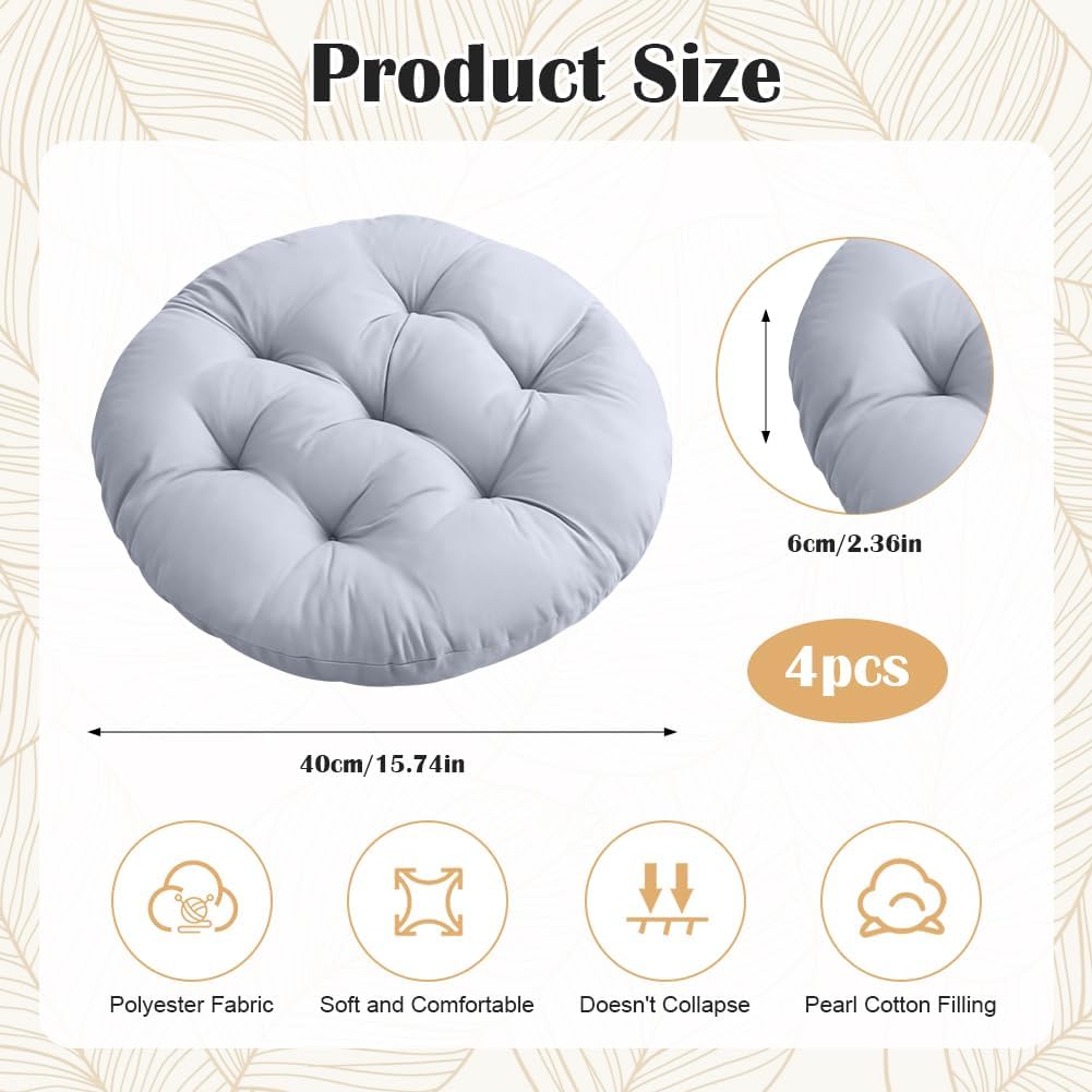 Rundes Sitzkissen, 40 cm, 4 Stück, bequeme Stuhlkissen, rutschfeste waschbare Sitzpolster, Bodenkissen, rund, bequemes Sitzkissen für Esszimmer, Wohnzimmer, Arbeitszimmer, drinnen und draußen (Hellgrau) – Bild 2