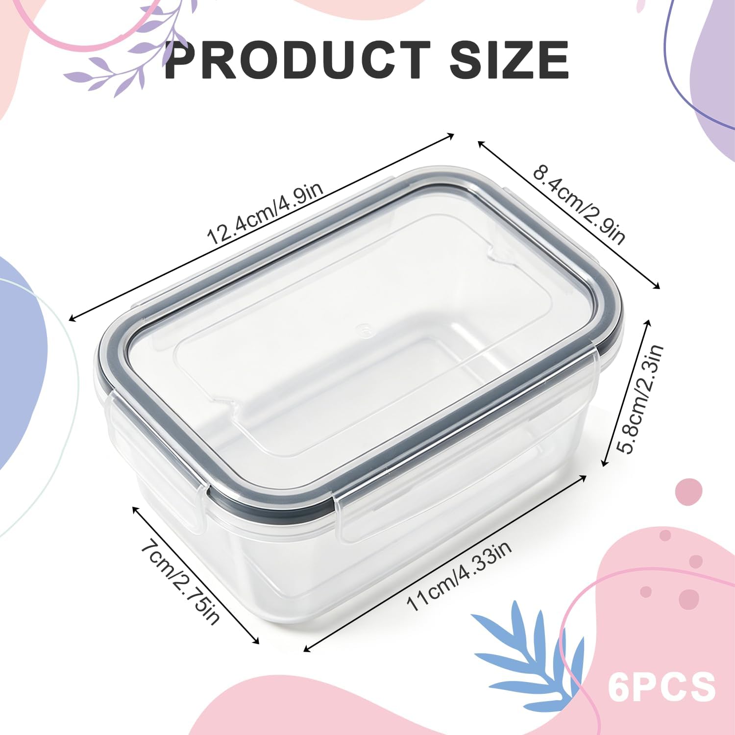 6er-Pack 320 ml Frischhaltedosen mit Deckel, Kunststoff, stapelbare Meal-Prep-Boxen für Kühl-/Gefrierschrank, quadratische Meal-Prep-Boxen, BPA-frei, transparent, luftdicht, auslaufsicher – Bild 2