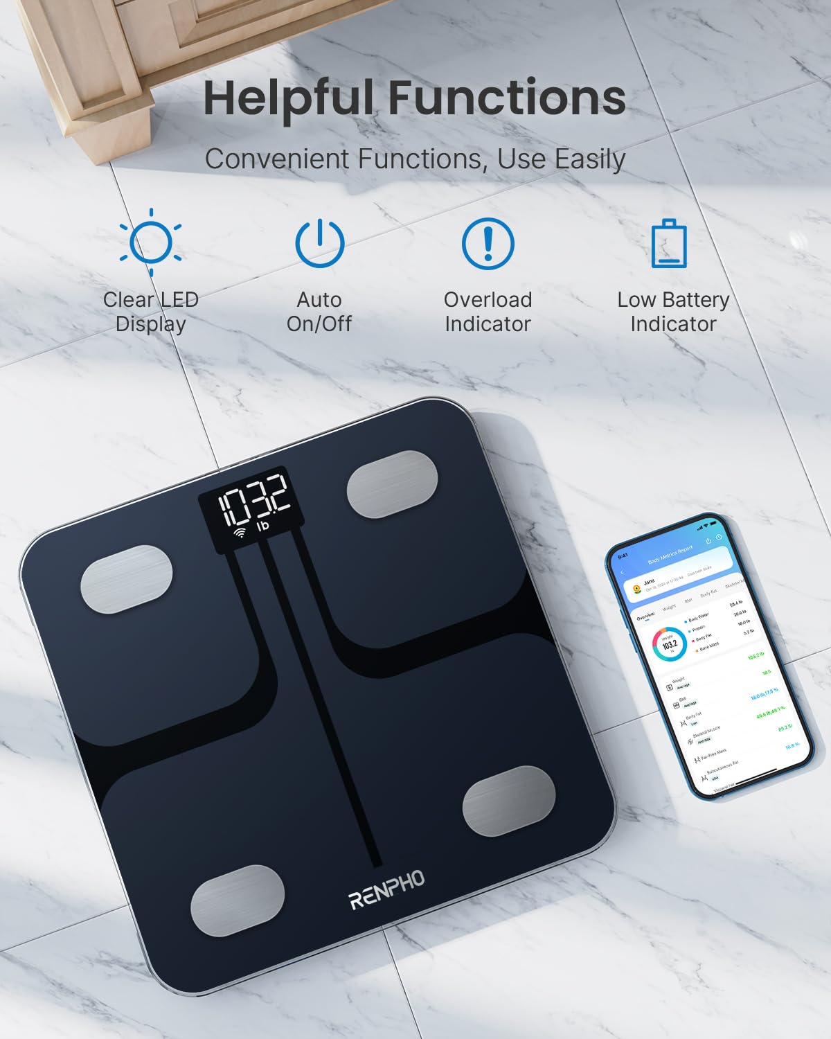 Renpho Wi-Fi Smart Digitaler Körperfettmaßstab mit Smartphone-App und Körperzusammensetzungsanalyse – Bild 4