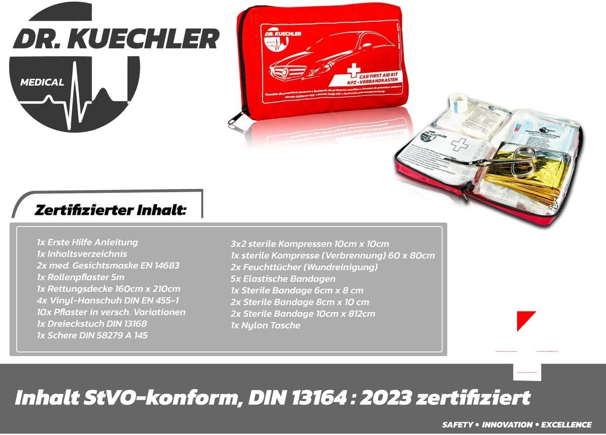 Hochwertige Auto-Verbandstasche, DIN-Norm 13164, 2026, Auto, Kfz-Verbandskasten, für TÜV-Prüfung, Kompletter Verbandskasten Auto, Farbe Verbandskasten: Rot – Bild 2