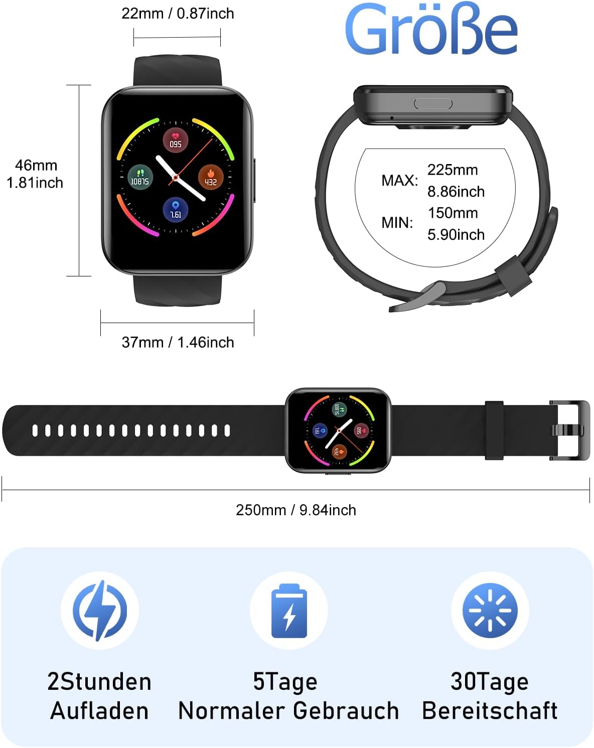 HUAKUA Smartwatch mit Telefonfunktion für Damen und Herren, über 100 Sportmodi, Fitnessuhr mit Herzfrequenzmesser, SpO2-Messung, Schlafüberwachung, Nachrichten für Android iOS – Bild 8