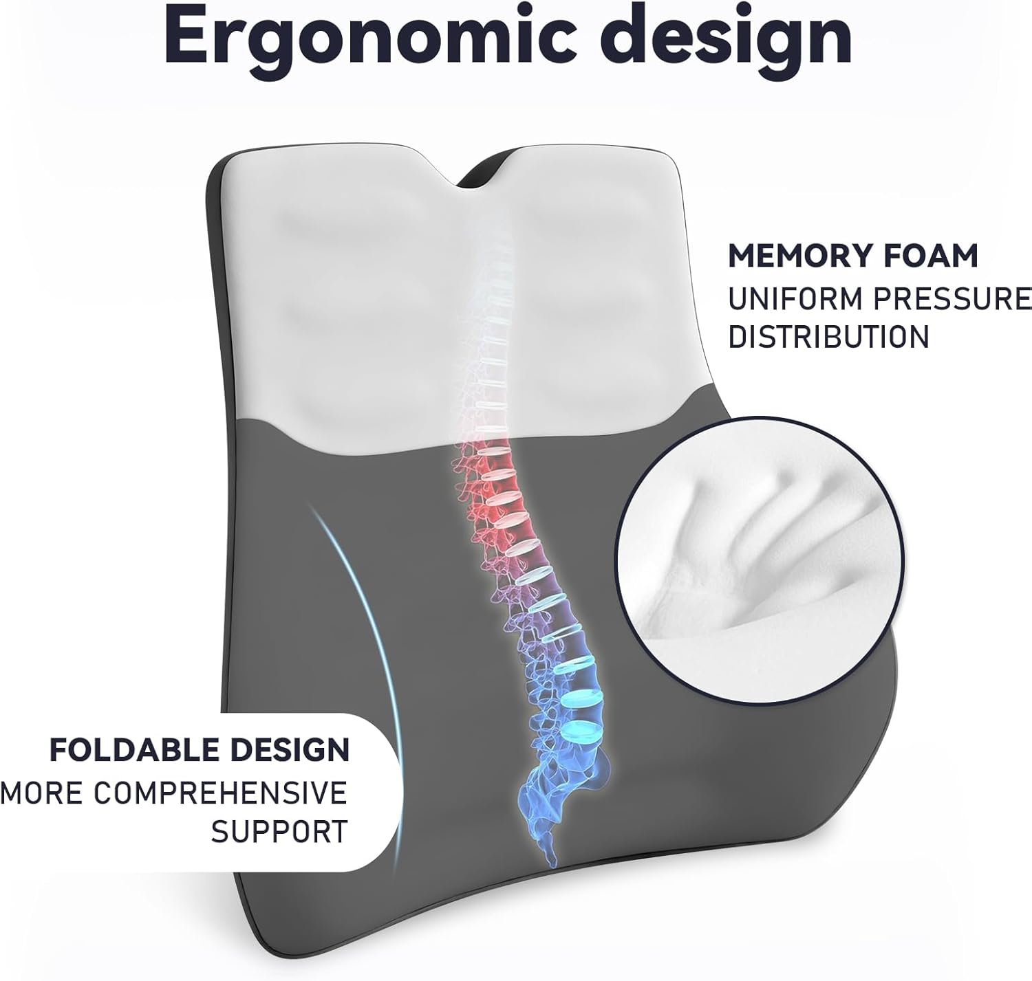 Lendenkissen zur Linderung von Schmerzen im unteren Rücken, atmungsaktives Lendenkissen aus ergonomischem Memory-Schaum-Kissen, Lendenwirbelstütze für Auto und Bürostuhl mit verstellbaren Doppelgurten – Bild 4