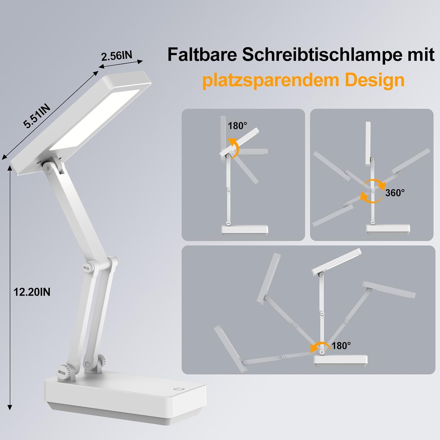 Suright LED-Tischlampe, kabellose Akku-Lampe, faltbare Touch-Schreibtischlampe, Nachttischlampe, dimmbare Tischlampe mit 3 Lichtmodi, wiederaufladbare USB-Schreibtischleuchte für Schlafzimmer, Lesen, Lernen – Bild 4