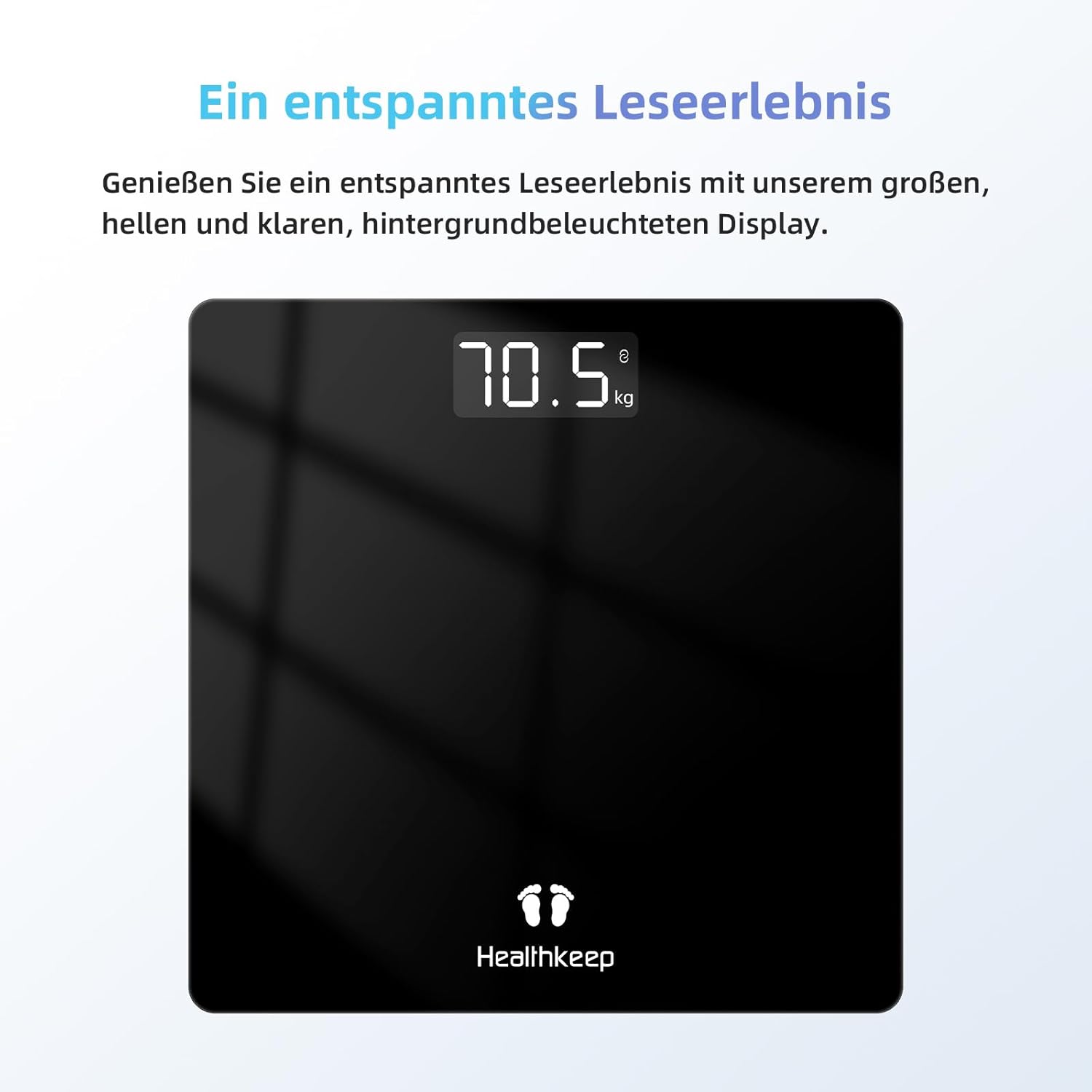 Personenwaage von Healthkeep – Digitale Körperwaage mit hochpräzisen Sensoren, Tragkraft bis 180 kg, Digitalwaage mit klarem LED-Display, Personenwaage aus kompaktem Hartglas 26 x 26 cm, Schwarz – Bild 2