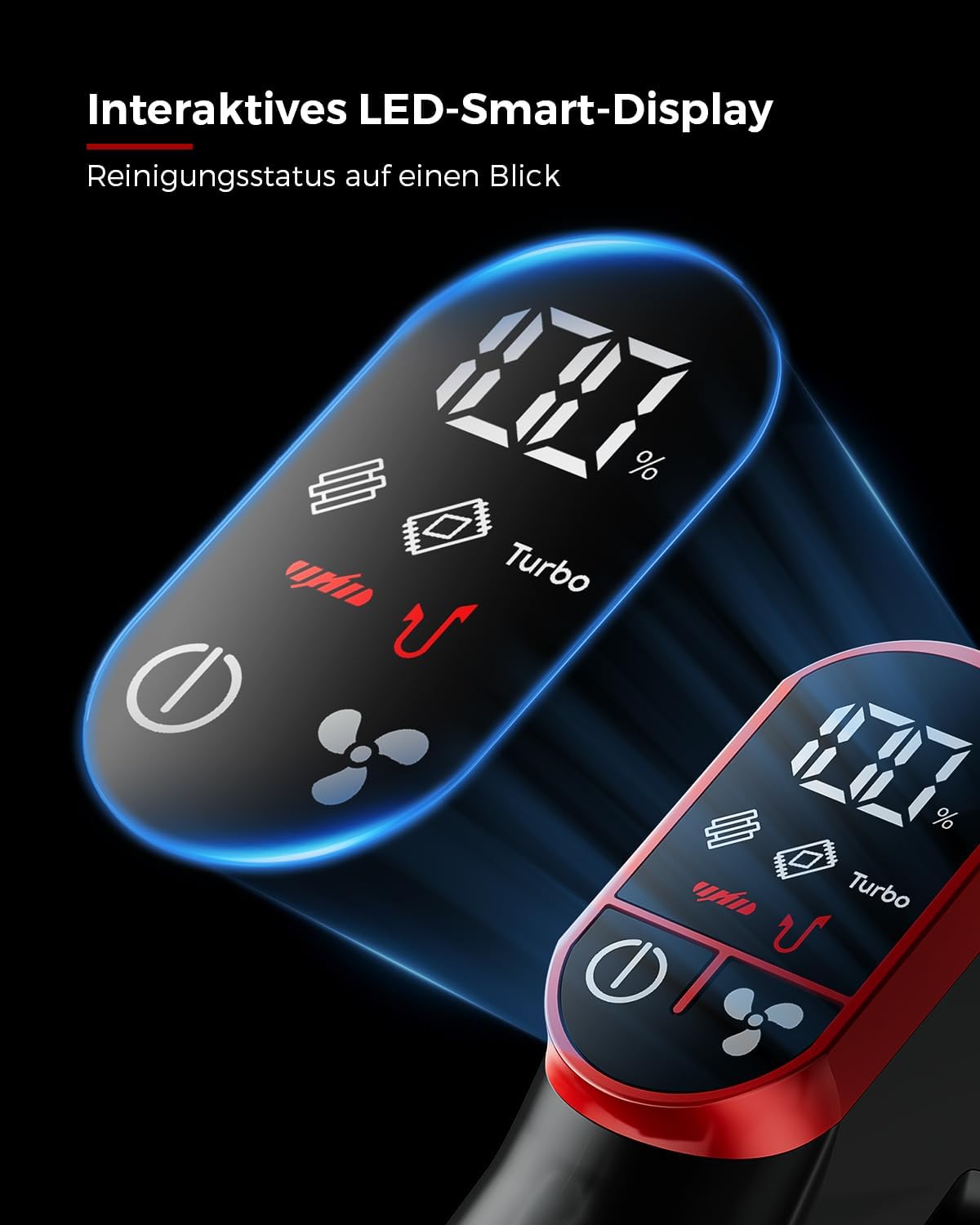 VACTechPro 55KPa/600W Akku Staubsauger Kabellos, 70Min Laufzeit, Akkustaubsauger mit 1,6-Liter-Staubbehälter, 8-Schicht-Filterung, Super Leise, Anti-Tangle Bodenbürste für Hartböden, Violett und Rot – Bild 6