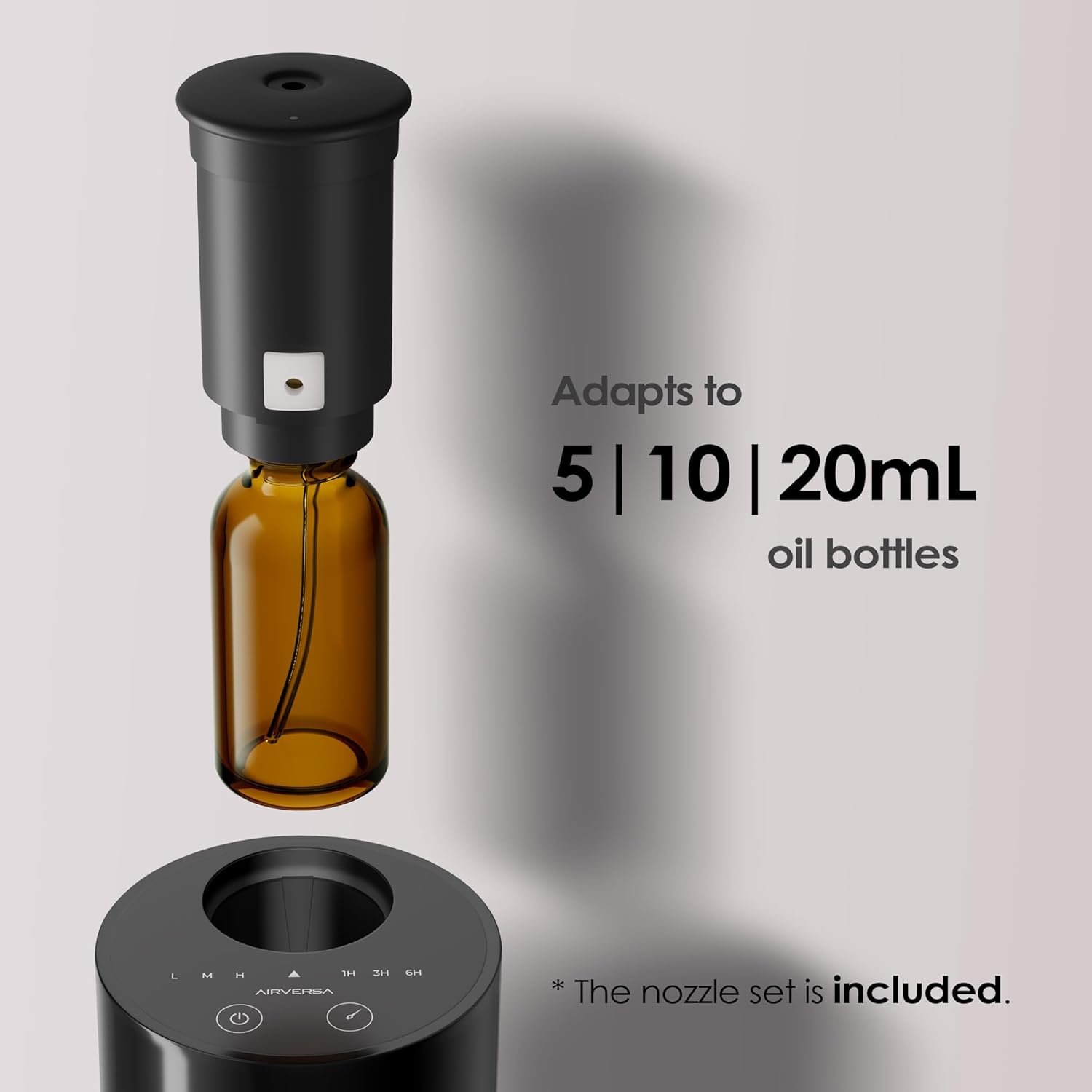 Airversa wasserloser Diffusor, tragbarer Aromadiffusor, kabellos, wiederaufladbarer USB-Aromadiffusor, 3 Countdown-Timer, 3 Nebelstufen, für Zuhause, Zimmer, Auto, Büro, AN6, Schwarz – Bild 5