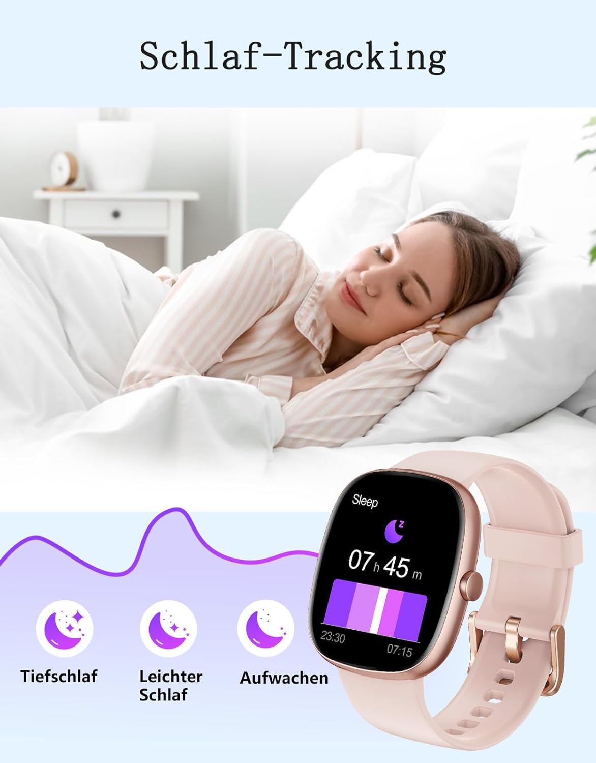 Damen Smartwatch mit Telefonfunktion, 1,85 Zoll Smartwatch mit SpO2/Herzfrequenz/Schlafmonitor/Schrittzähler 100+ Sportmodi, IP68 wasserdichte Fitnessuhr Whatsapp Notify für Android iOS Handy – Bild 5