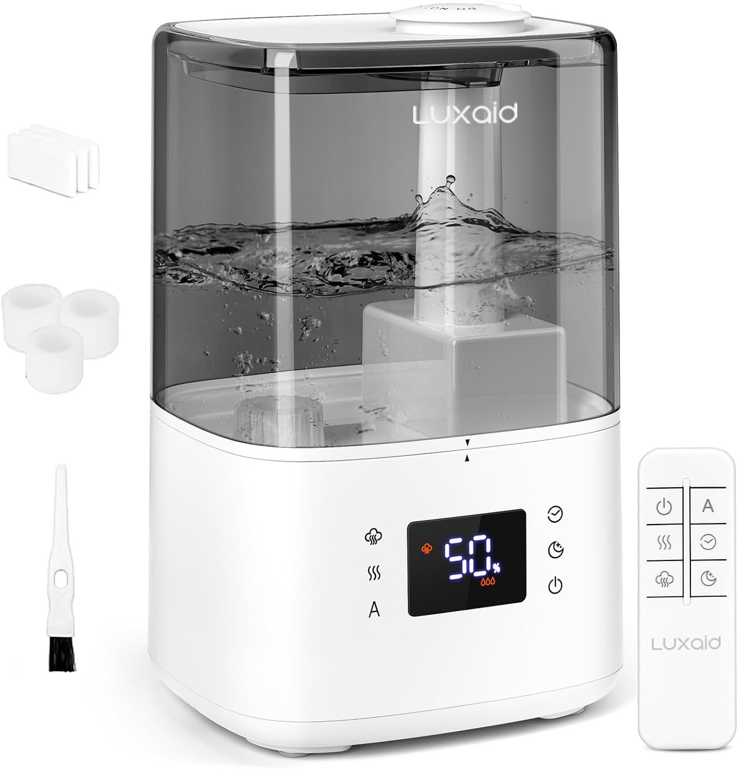 Luftbefeuchter Schlafzimmer für den 4,5L Warm- und Kaltnebel, Ultraschall Luftbefeuchter mit Fernbedienung & Hygrostat, Top-Fill,45h Laufzeit, 28dB Leise, Timer, Auto-Abschaltung, HU-802