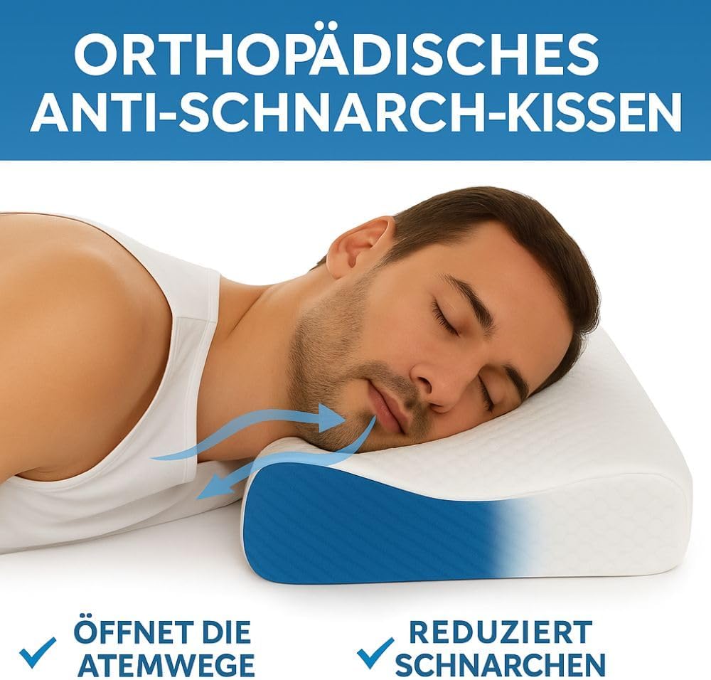 Orthopädisches Anti-Schnarch-Kissen 60 x 40 x 12 cm – ergonomisches Memory-Schaum-Nackenkissen gegen Schnarchen – Kissen für Seiten- und Rückenschläfer, abnehmbarer Bezug, atmungsaktiv und antiallergisch – Bild 5