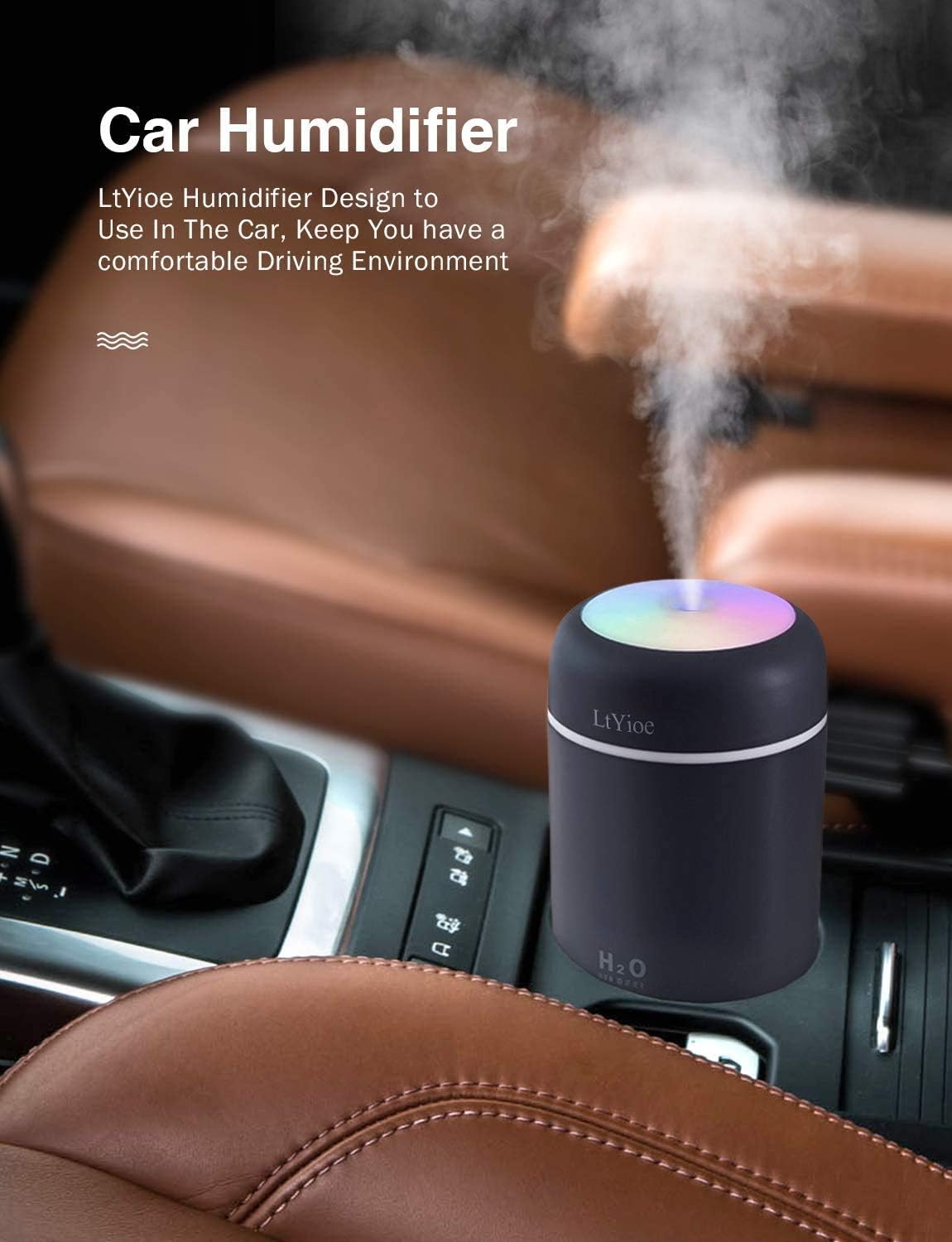 LtYioe Luftbefeuchter, persönlicher Desktop-Mini-Luftbefeuchter mit bunter, kühler Nachtlichtfunktion, automatischer Abschaltung und superleise für Auto, Büro, Schlafzimmer (Grau) – Bild 4