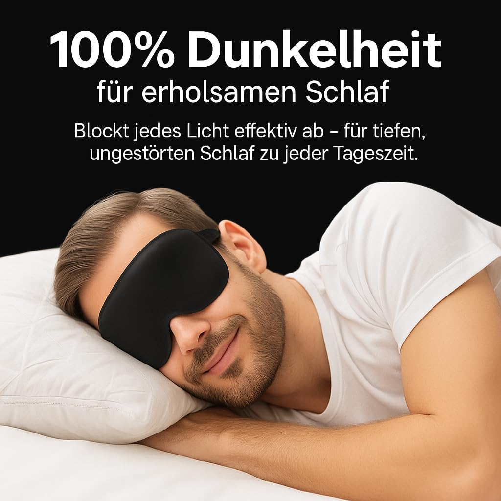 3D-Schlafmaske, blickdichte Schlafmaske für Damen und Herren, für Seitenschläfer, bequeme Augenmaske mit Augenraum, Schlafmaske aus Baumwolle, verstellbar, Reisen, Festival, Camping (schwarz, 1er-Set) – Bild 2