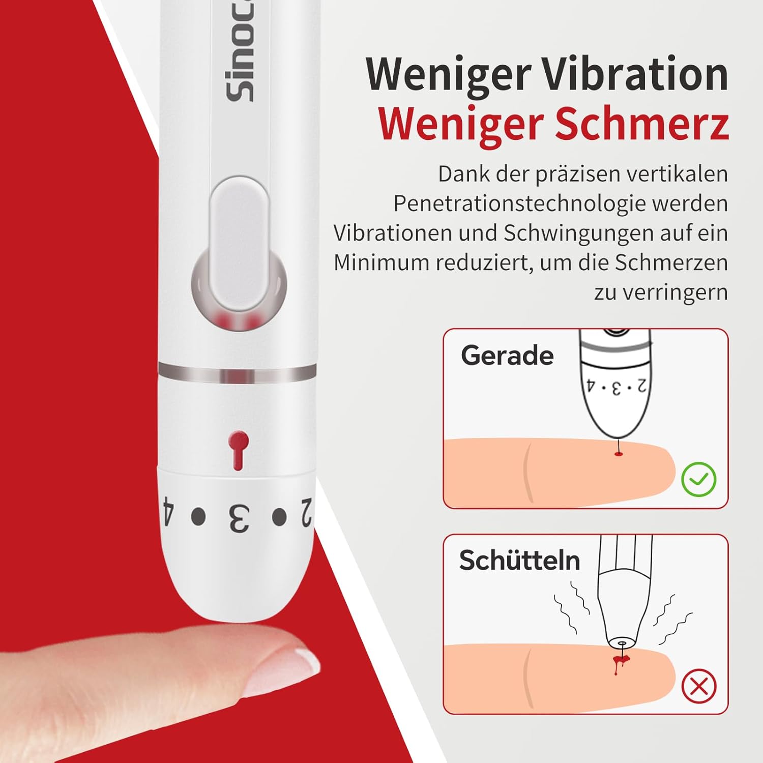 Sinocare Stechhilfe für universelle Tänze, präzise und schmerzfreie Blutzuckermessung, tiefenverstellbar – Bild 5
