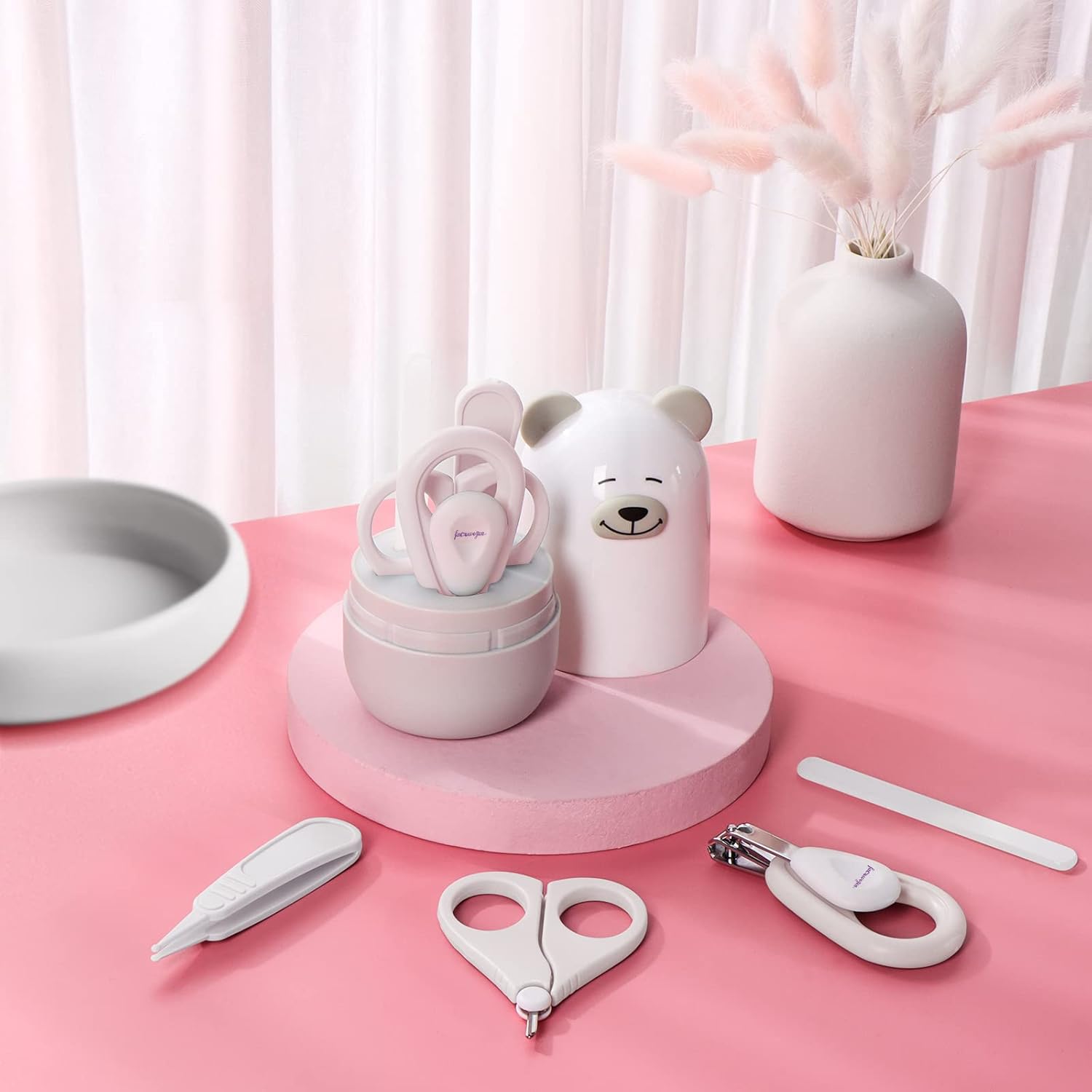 Baby 6-in-1-Pflegeset, Haarbürste und Kamm aus Naturholz, Nagelschere, Nagelfeile und Pinzette für Kinder und Neugeborene in süßer Geschenkverpackung – Bild 2
