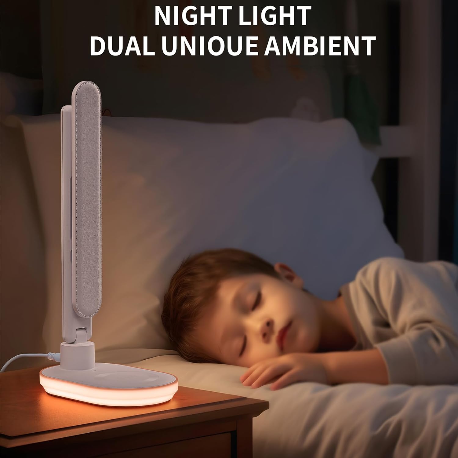 Schreibtischlampe LED dimmbar mit Ladefunktion Uhr, Tischlampe Touch dimmbar mit 3 Farbstufen und 5 Helligkeiten, Lampe mit USB-Anschluss, Uhr, Farbnachtlicht, LCD, Temperatur für Schlafzimmer, Büro (Weiß) – Bild 6