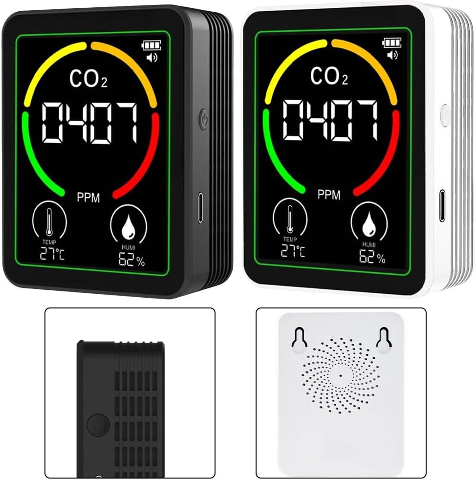 Luftqualitätsmonitor für den Innenbereich, mit Kohlendioxid-Detektor, Temperatur- und Feuchtigkeitssensor, Monitor, für tragbares Büro-Luftqualität, Innenbereich, Weiß – Bild 7