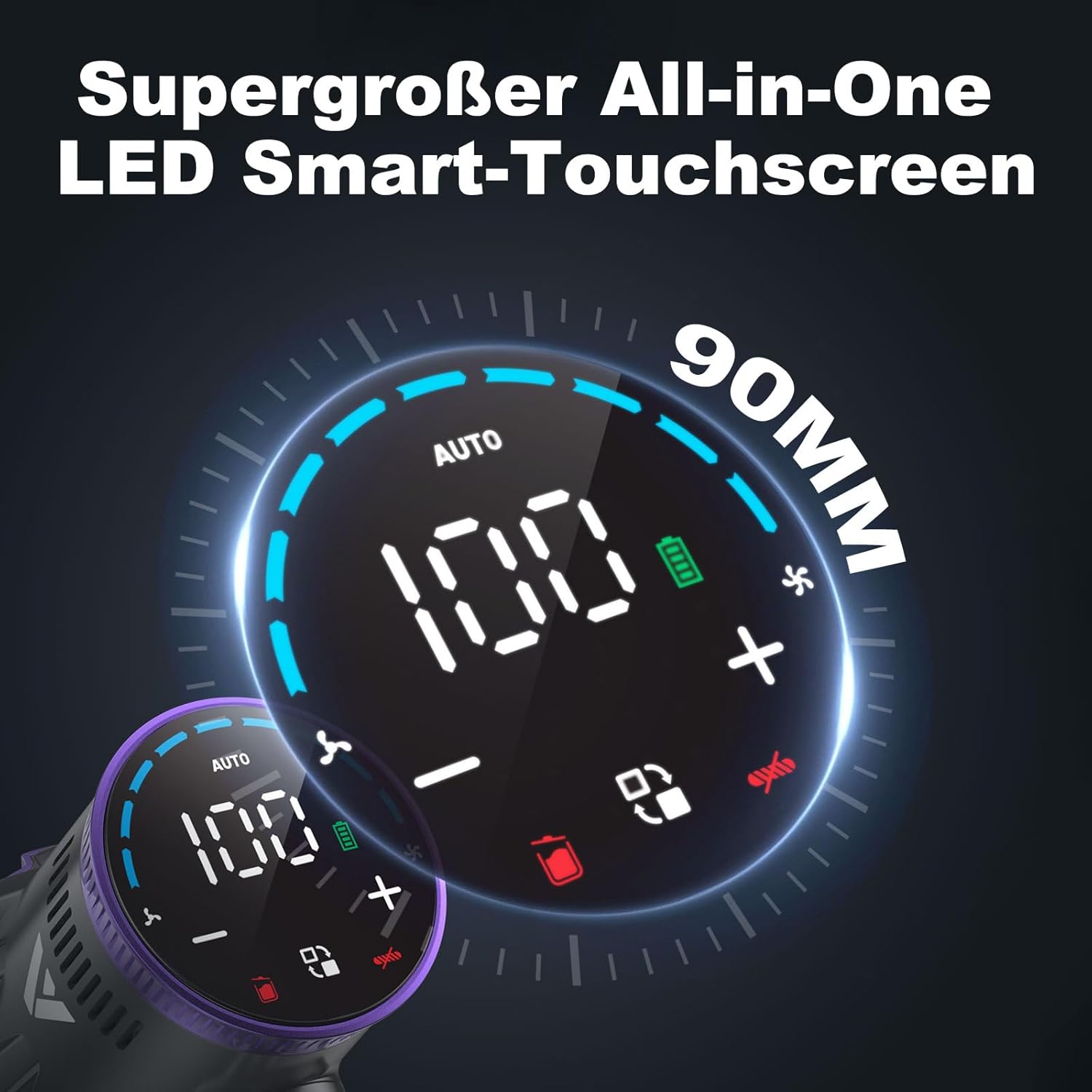 coovy Akku-Staubsauger SU7, 580 W/75 Min./55000 Pa Akku-Staubsauger mit super großem Display, Automatikmodus, Akku-Staubsauger für Teppiche, Tierhaare, Hartböden – Bild 4