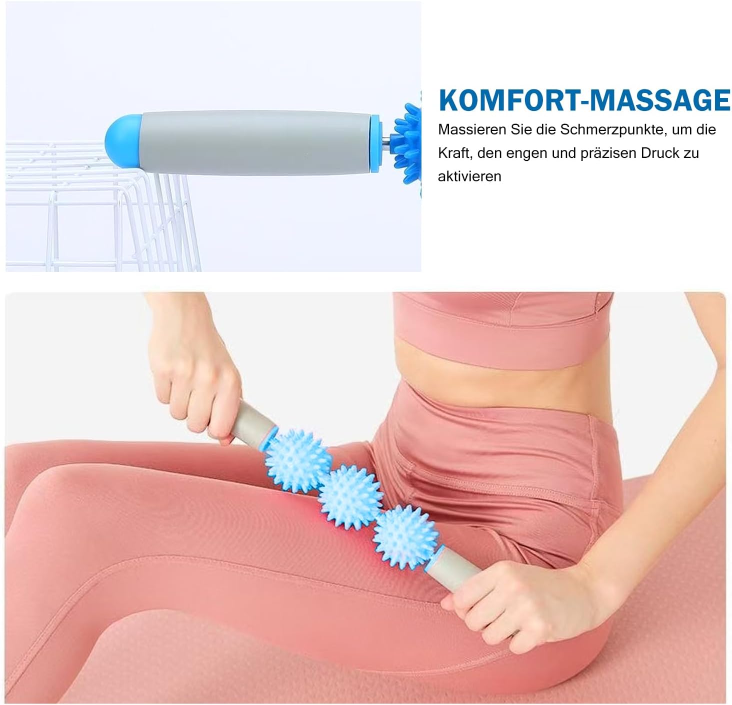 Massageroller Stick & Faszienrolle Holz, Massagestab zur Faszienmassage und Muskelentspannung, Massagegerät für Rücken, Nacken, Beine und Muskelregeneration (A) – Bild 5