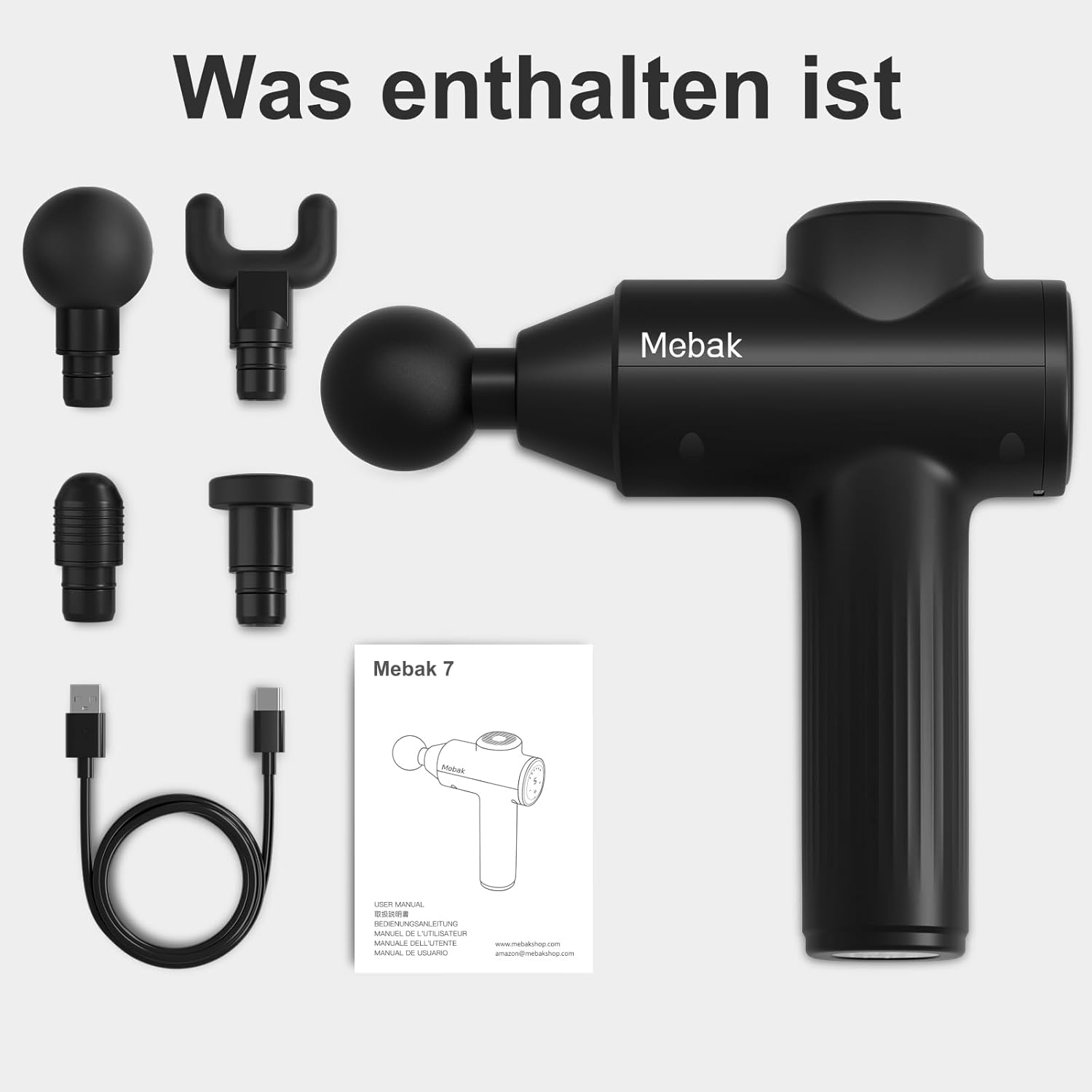 Mebak 7 Massagepistole, Tiefengewebe-Massagepistole, 5-Gang-Faszienpistole, leises elektrisches Handmassagegerät, entspannt Muskeln, Schmerzlinderung für Rücken, Oberschenkel – Bild 7