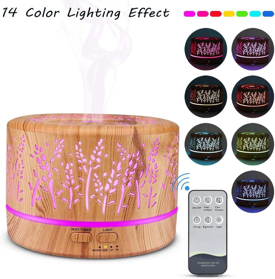 500 ml Aroma-Diffusor mit 8 x 10 ml ätherischem Öl-Set, ätherisches Öl-Aroma-Diffusor, Ultraschall-Luftbefeuchter für Home Office SPA, ätherisches Öl, 14 LED-Farben mit 4 Timer-Einstellungen, Ideen-Geschenkset – Bild 2