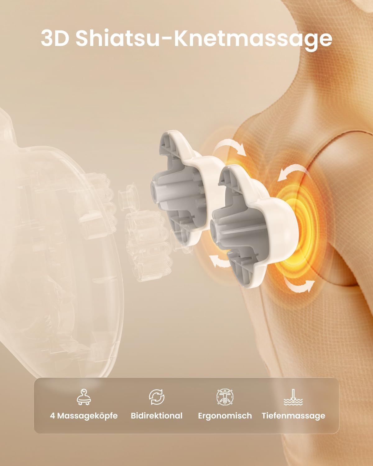 RENPHO Shiatsu-Massagegerät, Massagekissen mit Wärmefunktion, Rückenmassagegerät mit 3 Geschwindigkeiten, 4D-Nackenmassagegerät mit Tiefenknetmassage, Geschenke für Frauen, Männer – Bild 2