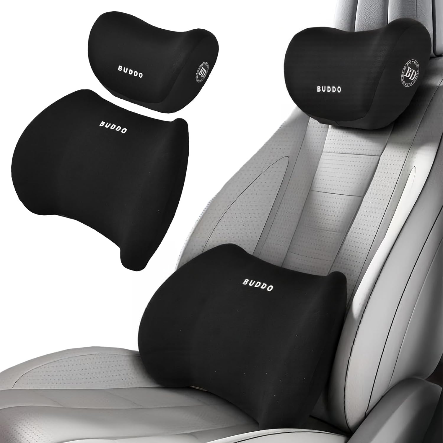 Ergonomische Kopfstütze und Lendenkissen fürs Auto, Lendenkissen, Nackenkissen für Autositze, Memory-Schaum, Auto-Kopfstützenkissen, Lendenwirbelstütze, zur Linderung von Nacken- und Rückenschmerzen