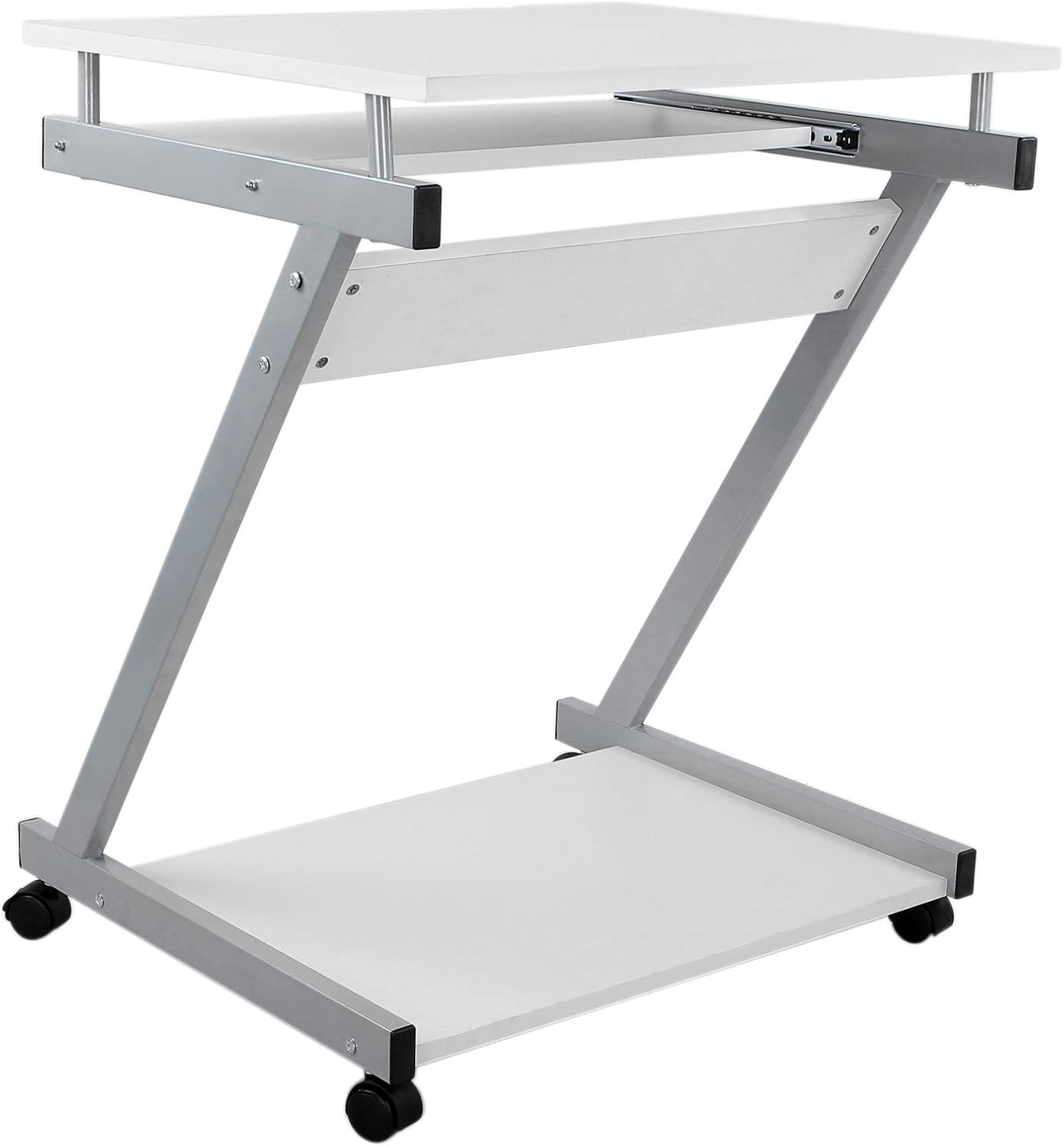 VASAGLE Schreibtisch, Computertisch mit 4 Rollen, 2 davon mit Bremsen, PC-Tisch sanfte Tastaturverlängerung, einfachere Installation, platzsparender PC-Tisch in Z-Form Weiß LCD811W – Bild 5
