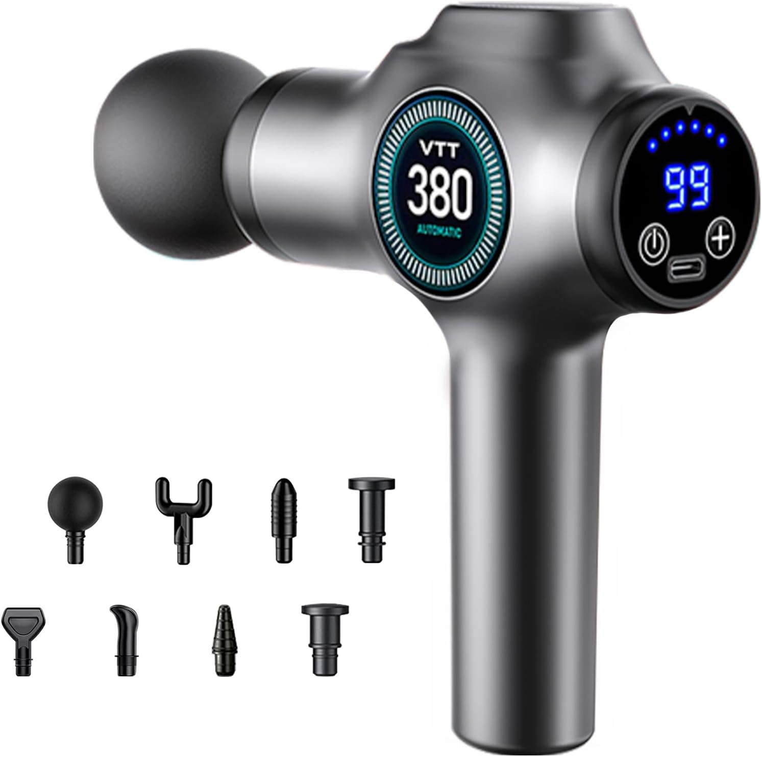 Faszienpistole & Muskelmassagepistole 99 Stufen, 9 Aufsätze, 3600 Schläge/min, leises elektrisches Massagegerät mit LCD-Display, tragbarer Muskelentspanner für Rücken, Nacken, Beine, Sport