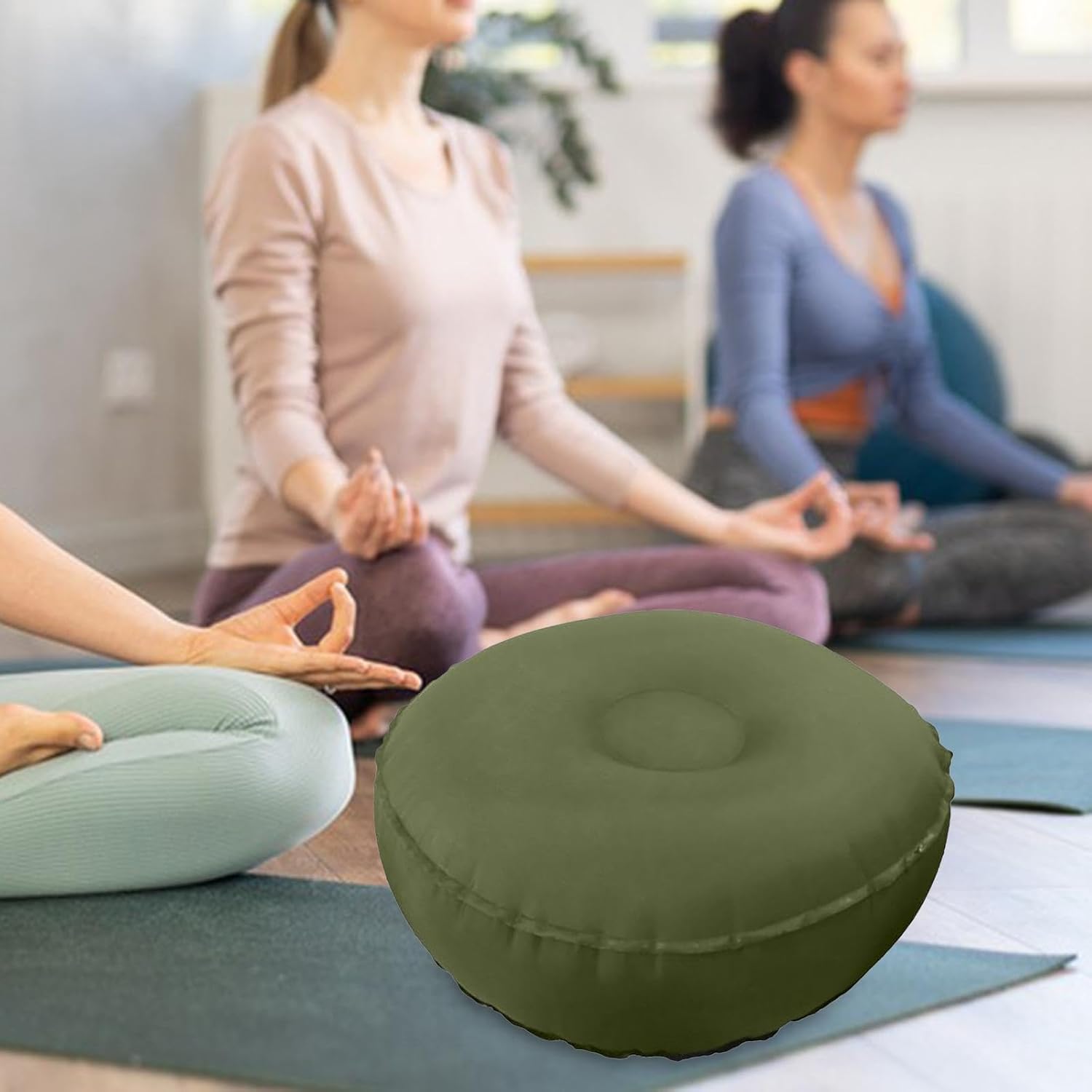 Ergonomisches, aufblasbares Meditationskissen, vielseitige Stützmatte, atmungsaktiv, leicht, TPU, verstellbar, geeignet für Meditation, grün – Bild 5