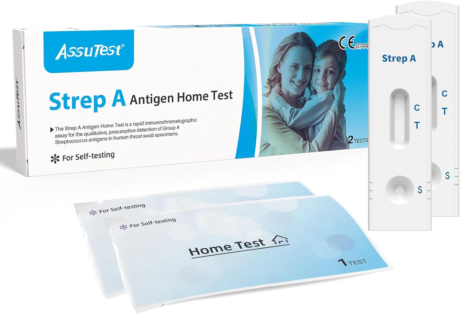 AssuTest Streptokokken-Schnelltest, Haus-Selbsttest-Kit, schnelles Streptokokken-Halstest-Kit, 2 Tests zum Nachweis von Streptokokken-Antigen der Gruppe A, schnelles und genaues, einfach zu befolgendes Selbsttest-Kit