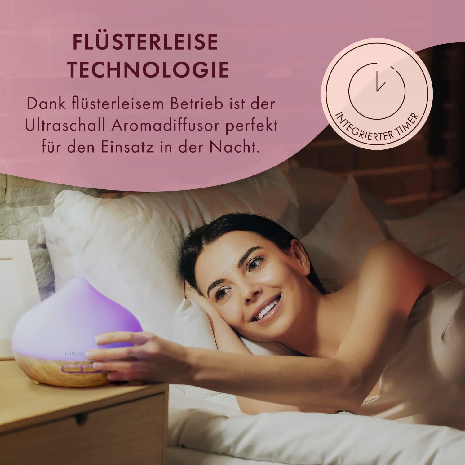 The Body Source 300 ml Ultraschall-Aroma-Diffusor – Luftbefeuchter mit 7-Farben-LED-Licht und Timer – Elektrischer Ölbrenner für ätherische Öle – Aromatherapie für Zuhause, Büro, Spa – Bild 3