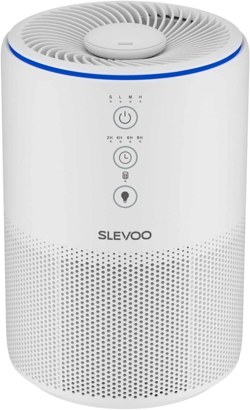 Slevoo Luftreiniger für Zuhause, Tierhaarallergie, 3-in-1 HEPA-Filter, CADR 200 m³/h, Schlafmodus, gegen Tierhaare, Rauch & Gerüche, energiesparend, 03 Pro Max, Weiß