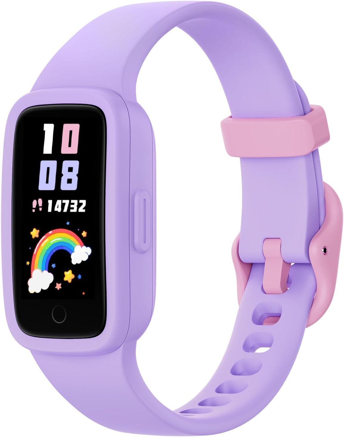 BIGGERFIVE Vigor 3 Kinder-Fitness-Armbanduhr mit AMOLED-Display ohne App und ohne Smartphone, 3ATM wasserdicht, Herzfrequenzmesser, Schlaftracker, Fitnessuhr, Sportuhr, Schrittzähler für Mädchen 5-12 Jahre, Lila