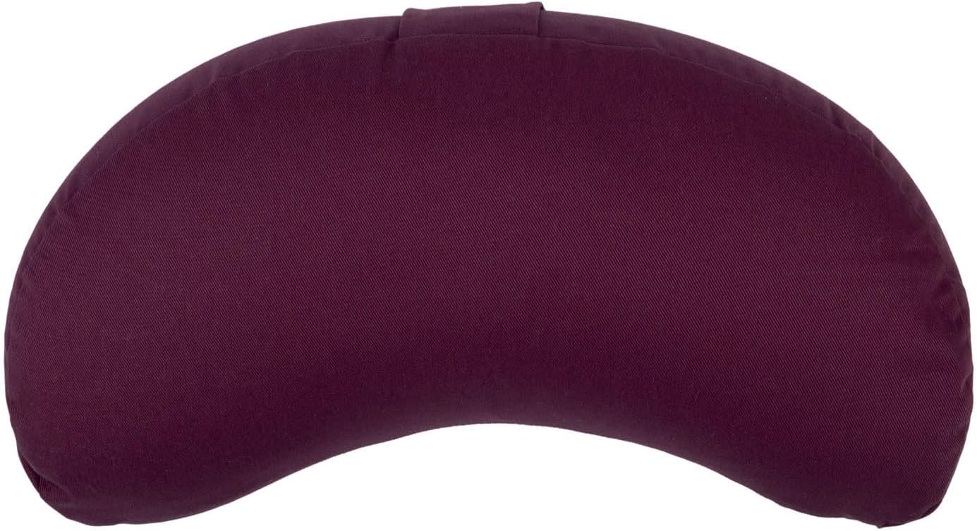 Bodhi Meditationskissen Halbmond Mini | Yogi Moon Eco | Bezug aus 100 % Bio-Baumwolle | Yogakissen halbmondförmig mit Buchweizenfüllung | Halbmondkissen für Yoga & Meditation | Aubergine