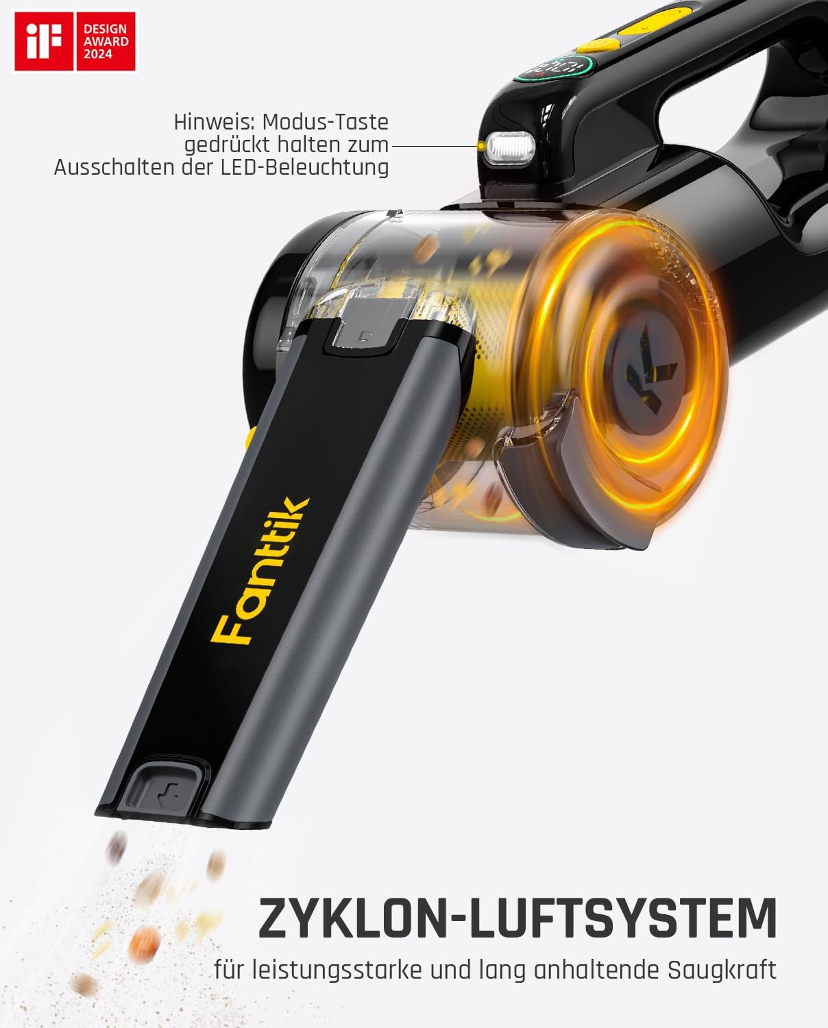 Fanttik Fold V10 APEX Pivot Akku-Handstaubsauger, 17.000 Pa Saugleistung, intelligentes LED-Display, Autostaubsauger für Auto & Haushalt, ausgestattet mit Flexschlauch, Tierhaarbürste und anderem Zubehör – Bild 4