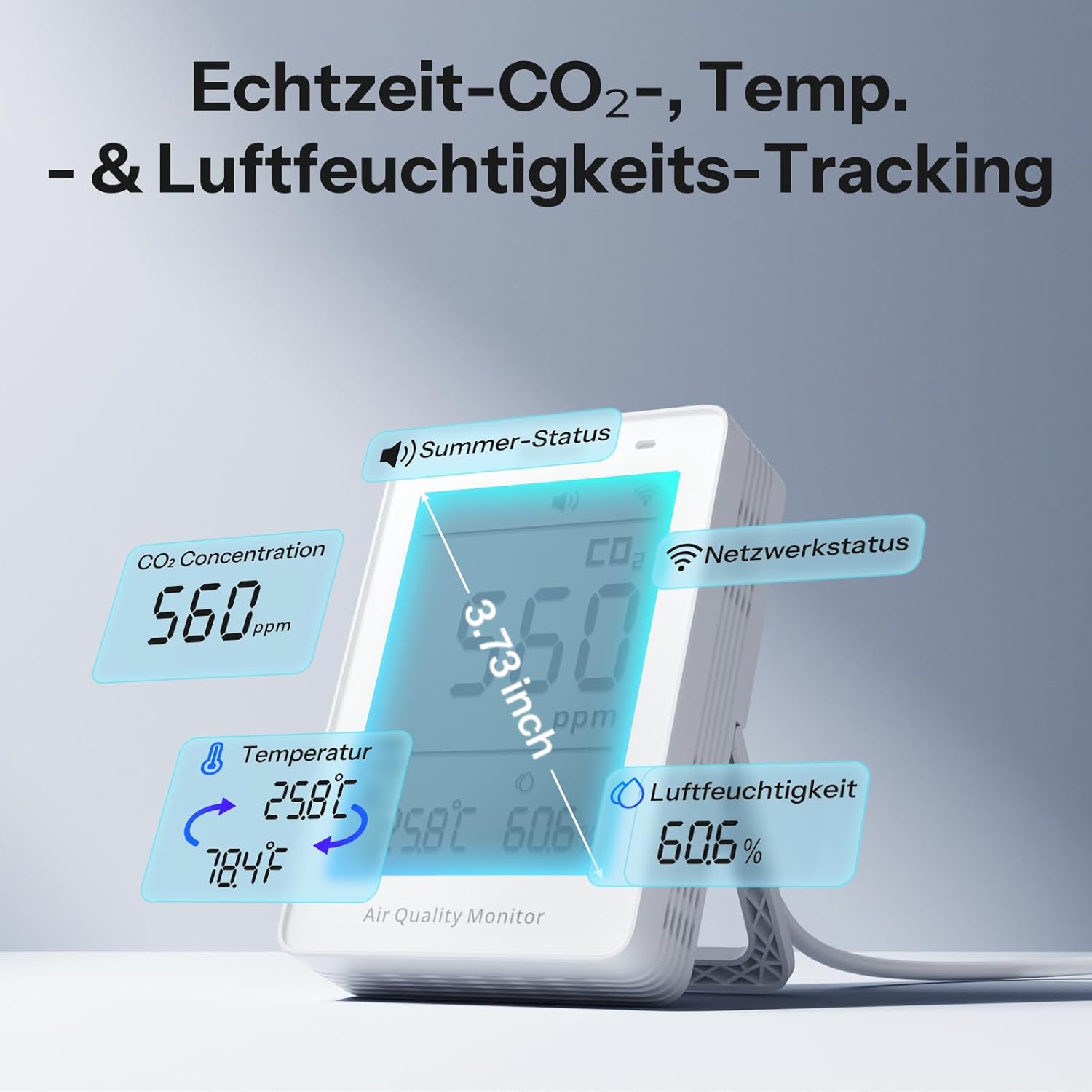 SONOFF AirGuard CO2 Intelligenter Raumluftqualitätsmonitor, Materie-kompatibel, 2,4-GHz-WLAN, CO2-/Temperatur-/Feuchtigkeitsdetektor, Echtzeitanzeige und Alarm für Schlafzimmer/Kinderzimmer – Bild 4