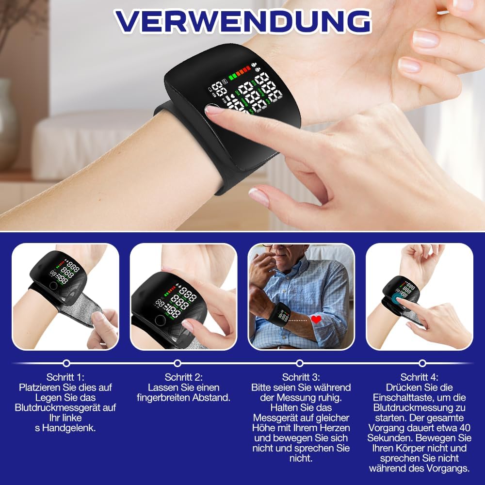 Handgelenk-Blutdruckmessgerät, digitales Blutdruckmessgerät Handgelenk mit 99 x 2 Lesespeicher, automatische Sprachausgabe, automatisches Handgelenk-Blutdruckmessgerät mit LCD-Bildschirm – Bild 3