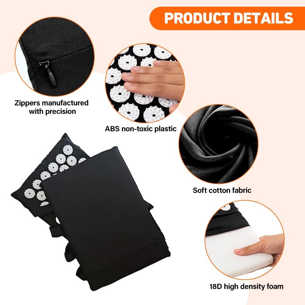 Akupressurmatte für Füße und Rücken, 2x33cm Akupunktur Matte Schwarz, Akkupressmatte fuß, Nagelmatte mit 110 Spitzen, Akupressur Fußmatte, Akupressur Massage Entspannung für Zuhause, Büro, Reisen – Bild 3