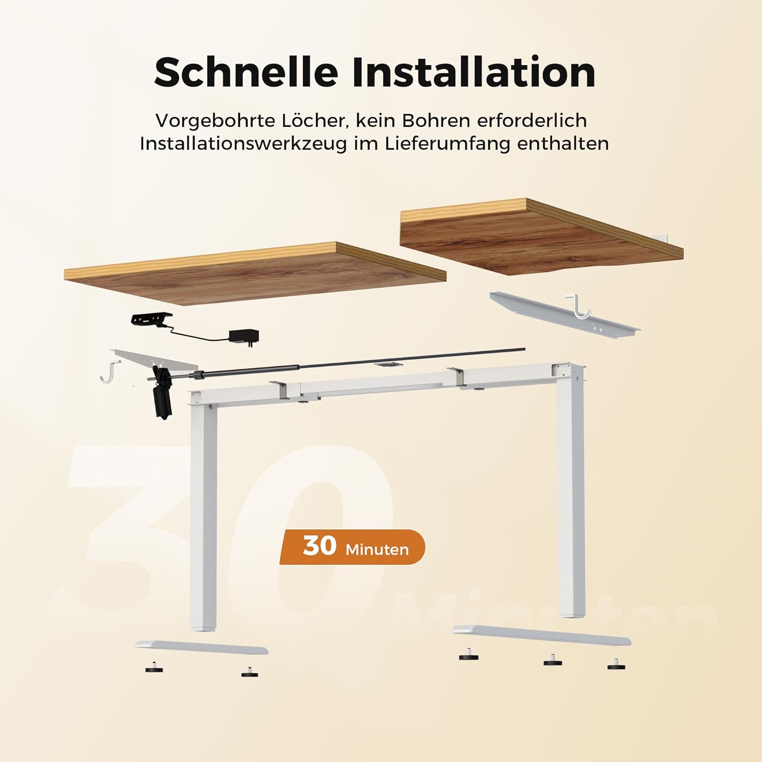 Agilestic Elektrischer Stehschreibtisch, L-förmiger 150 cm höhenverstellbarer Schreibtisch, Sitz- und Stehtisch für das Heimbüro, ergonomischer anhebbarer Computertisch mit Spleißbrett, Hellbraun – Bild 7