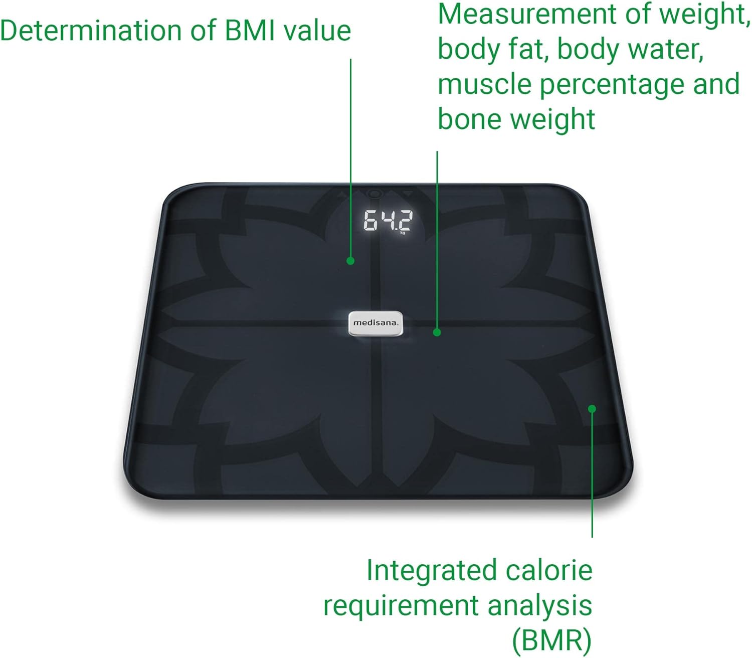 medisana BS 450 connect Digitale Personenwaage, Personenwaage, Körperfettwaage mit App, Messung von Körperfett, Körperwasser, Muskelmasse & Knochengewicht, Schwarz – Bild 5
