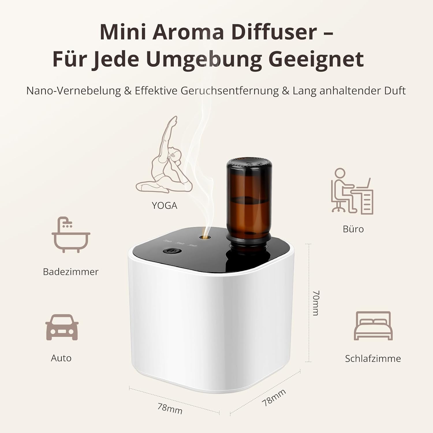 Kabelloser wasserloser Diffusor für ätherische Öle – Aromatherapie-Diffusor mit 10 ml weißem Teeöl und 3 Sprühmodi, leiser Ultraschall-Kaltluft, 2000-mAh-Akku und USB-C für Zuhause, Büro, Auto, Yoga (weiß) – Bild 5