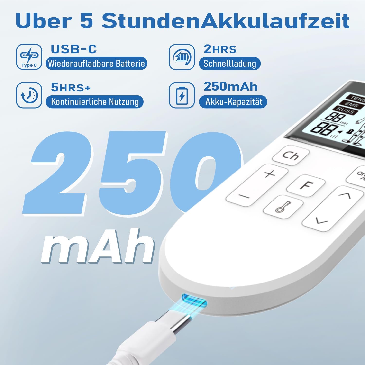 GHTENS TENS-Gerät Schmerztherapie, 5-in-1 Reizstromgerät (TENS/EMS/IF/RUSS/DIY) zur Schmerzlinderung durch elektrische Nervenstimulation, mit 80 Massageprogrammen, 2 Kanälen und 8 Elektrodenpads – Bild 8