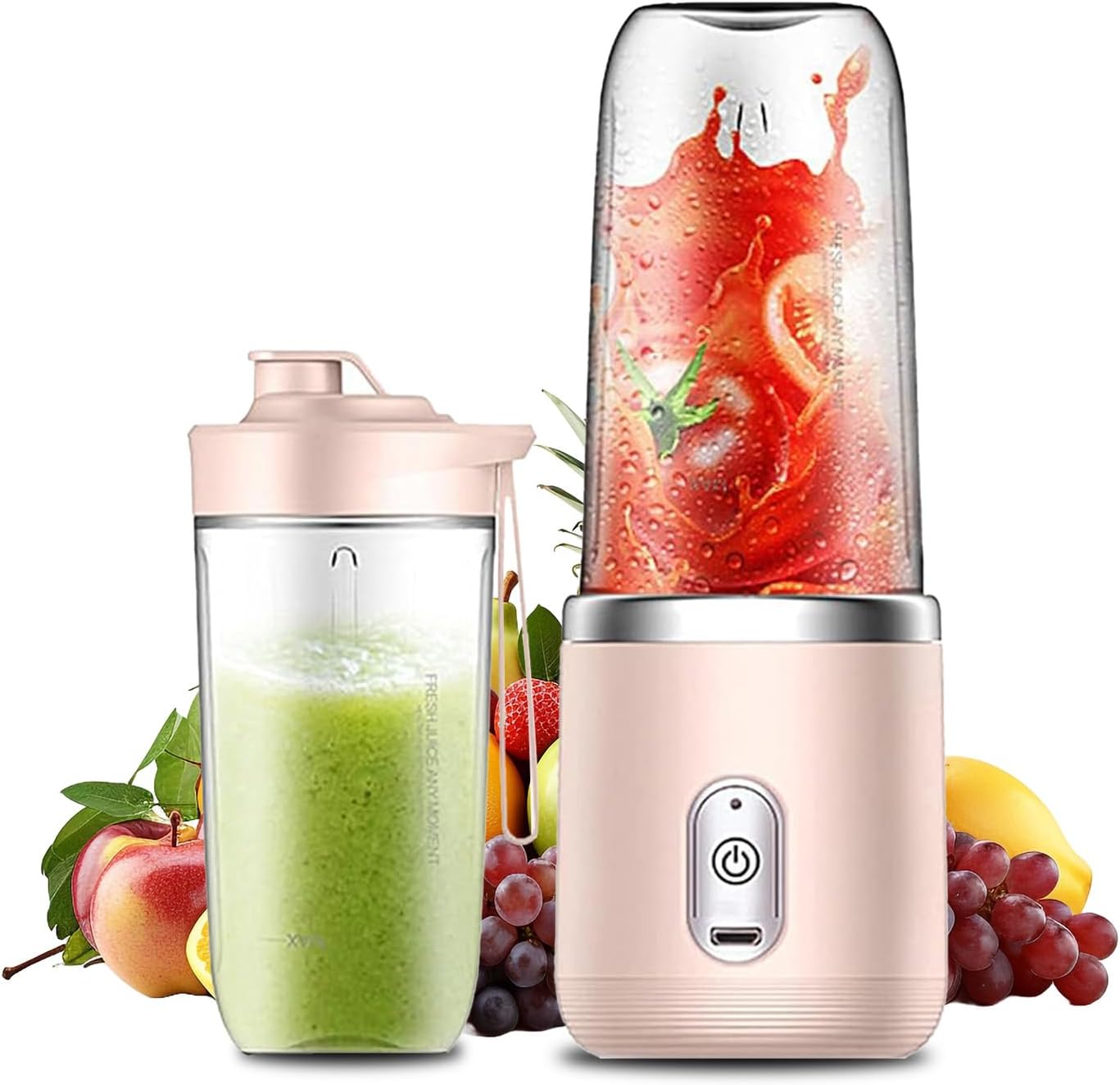 Tragbarer Mixer 400 ml, Mixer Smoothie Maker to Go mit Digitalanzeige & 6-Blatt, Mini Elektrischer Saftpresse, USB Wiederaufladbar, 1200 mAh Akku für Saft Marmelade Shake, Familien Camping Sportarten